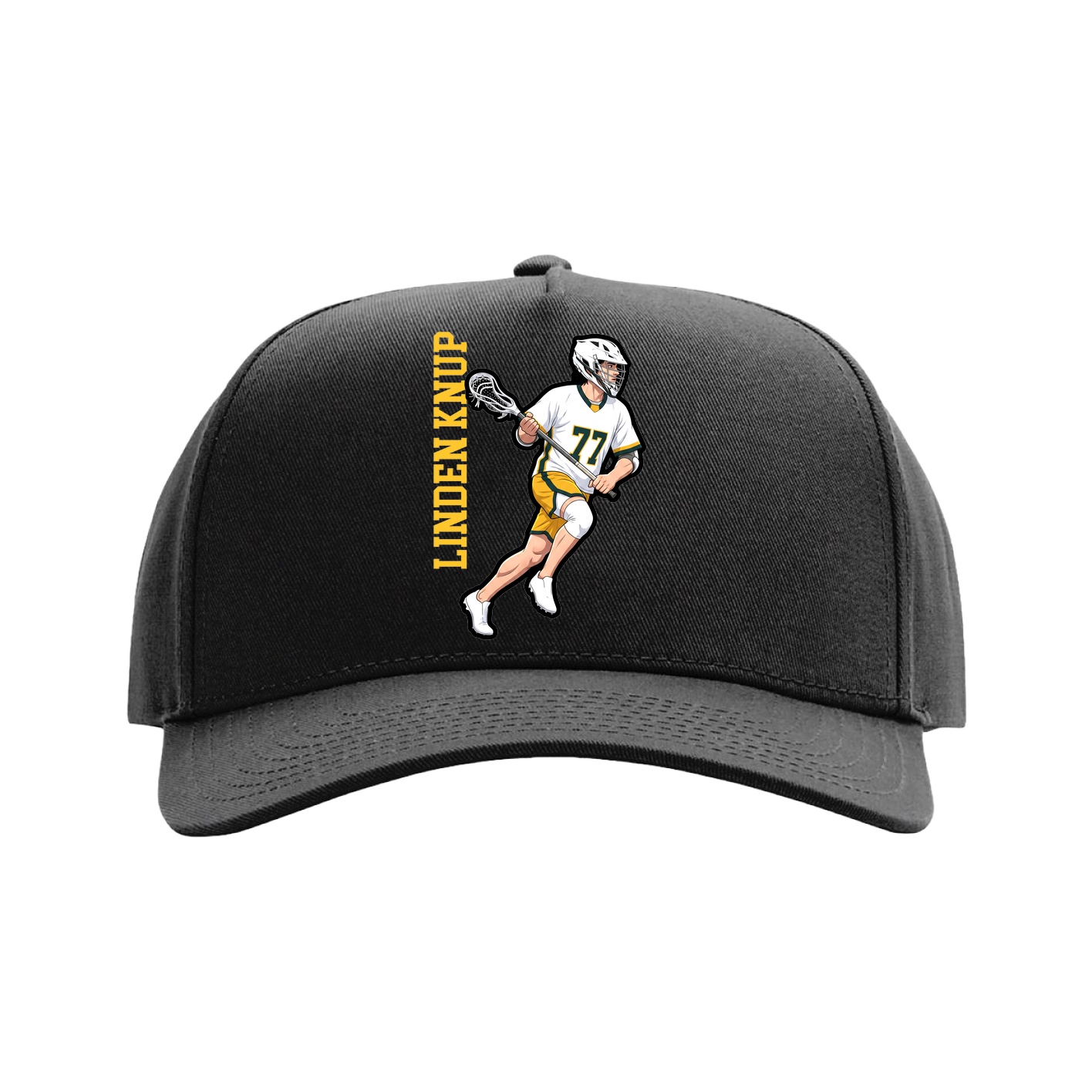 Full Fabric Five-Panel Champ Cap — Name Vertical in Black