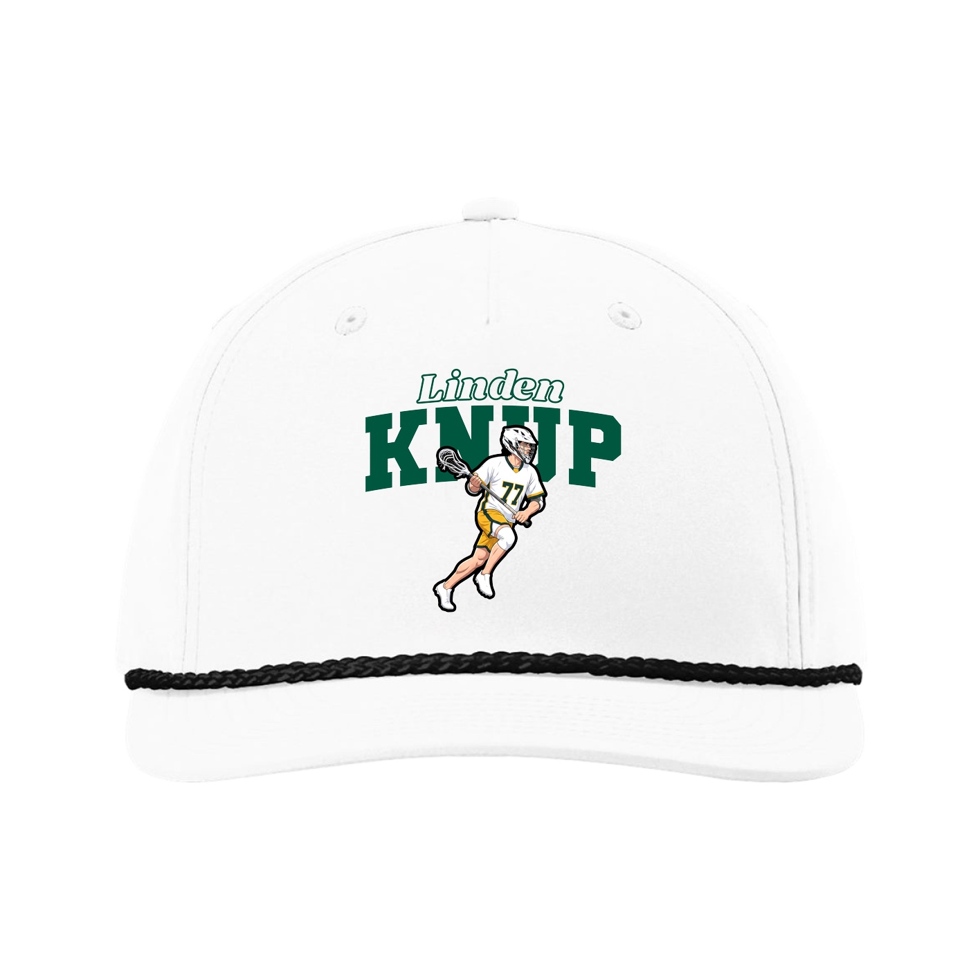 Five-Panel Classic Rope Cap — Name Arch in White