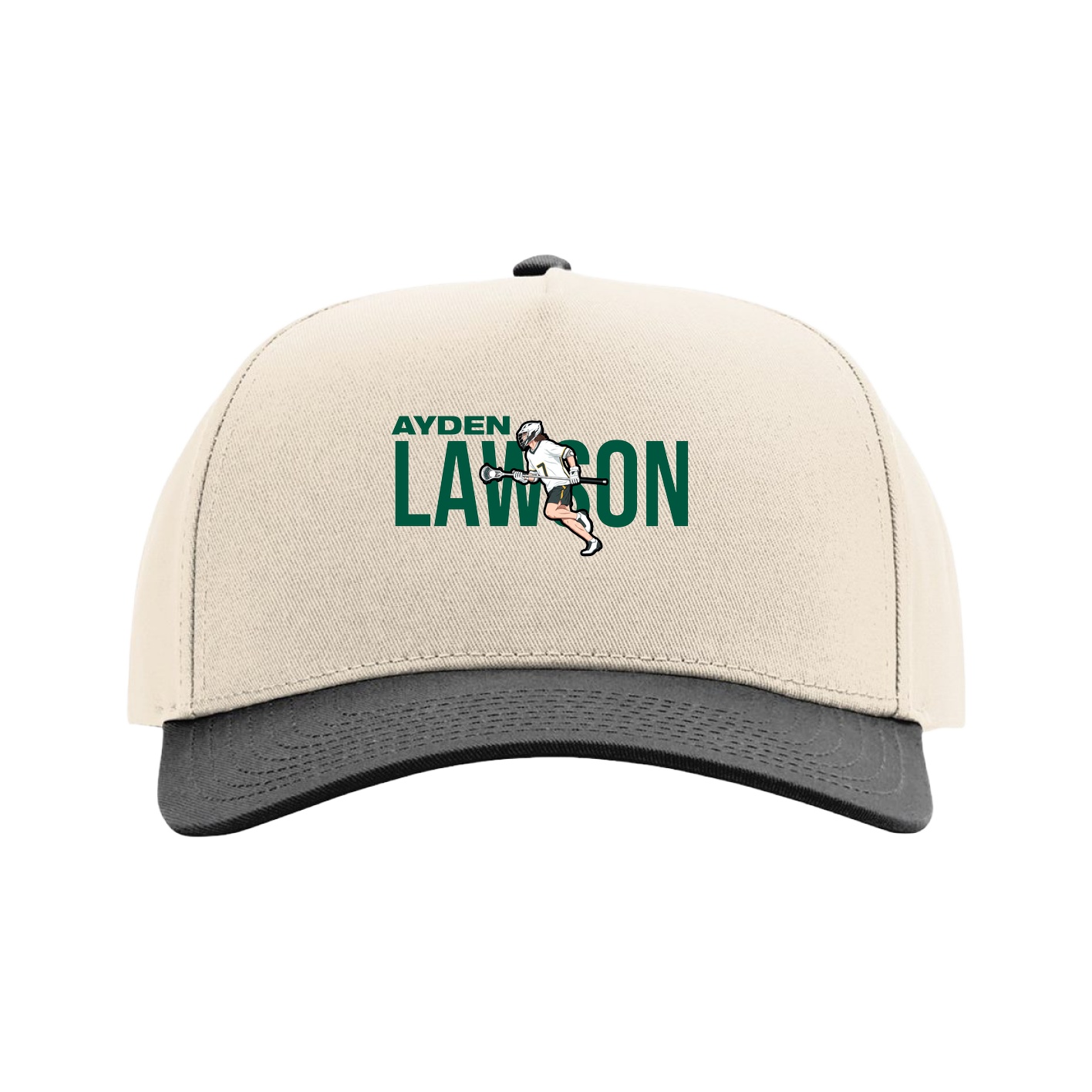 Full Fabric Five-Panel Champ Cap — Player Name in Cream/Black