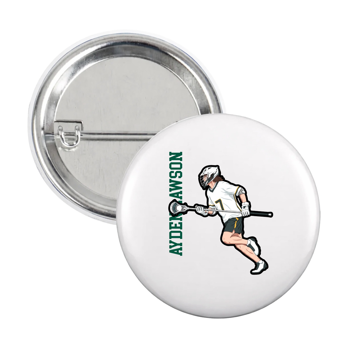 Game Day Button — Name Vertical in White