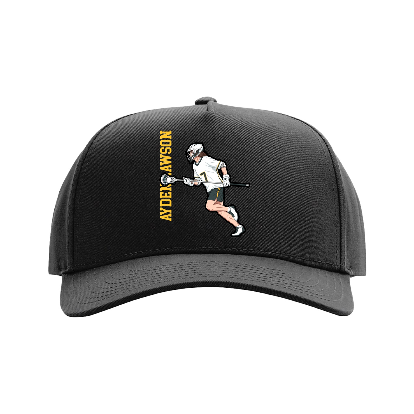 Full Fabric Five-Panel Champ Cap — Name Vertical in Black