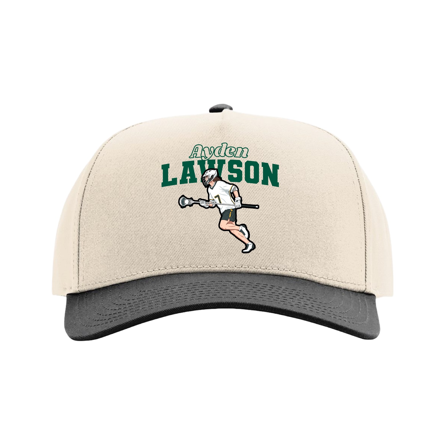 Full Fabric Five-Panel Champ Cap — Name Arch in Cream/Black