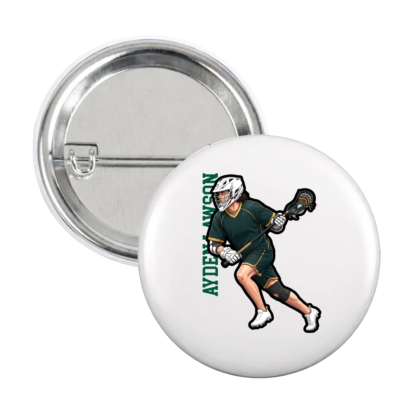 Game Day Button — Name Vertical in White