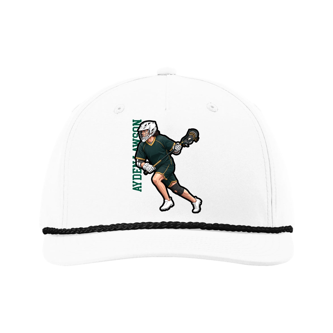 Five-Panel Classic Rope Cap — Name Vertical in White