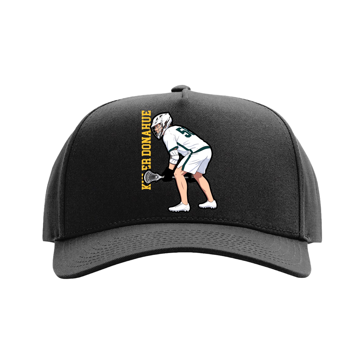 Full Fabric Five-Panel Champ Cap — Name Vertical in Black