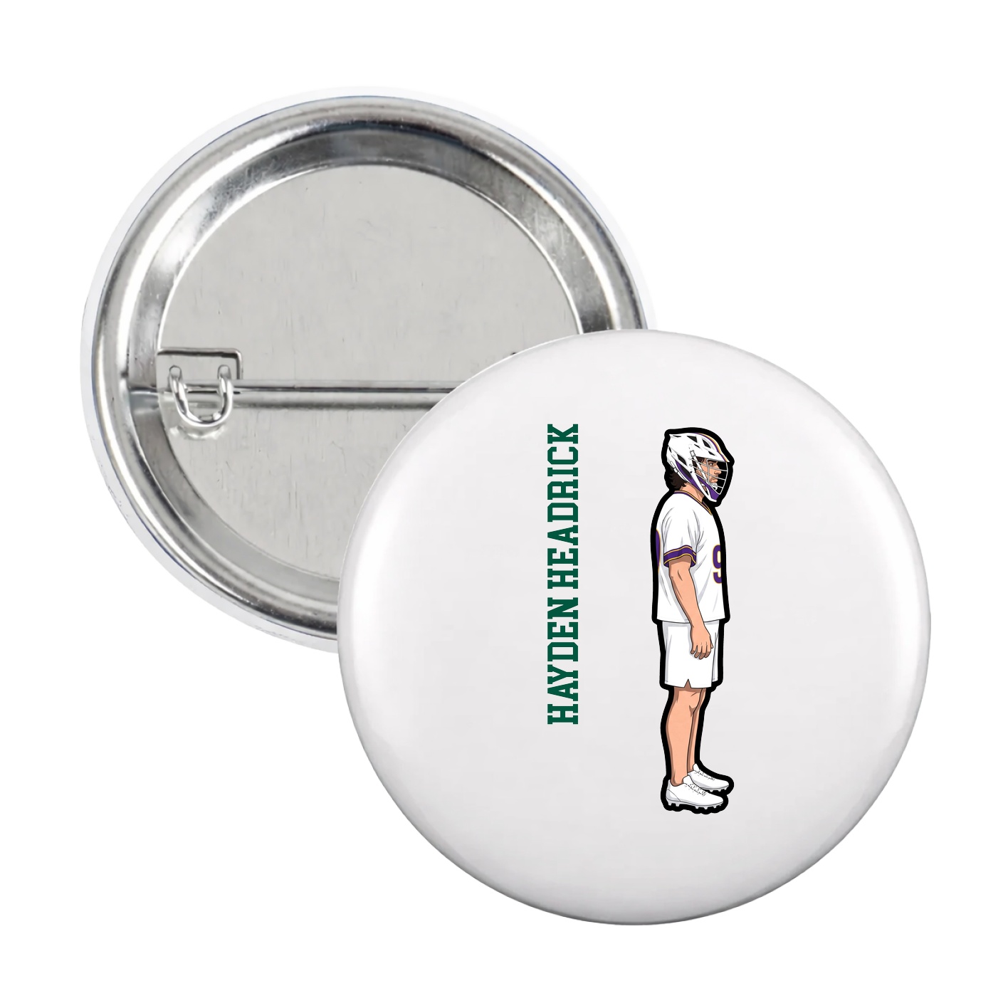 Game Day Button — Name Vertical in White