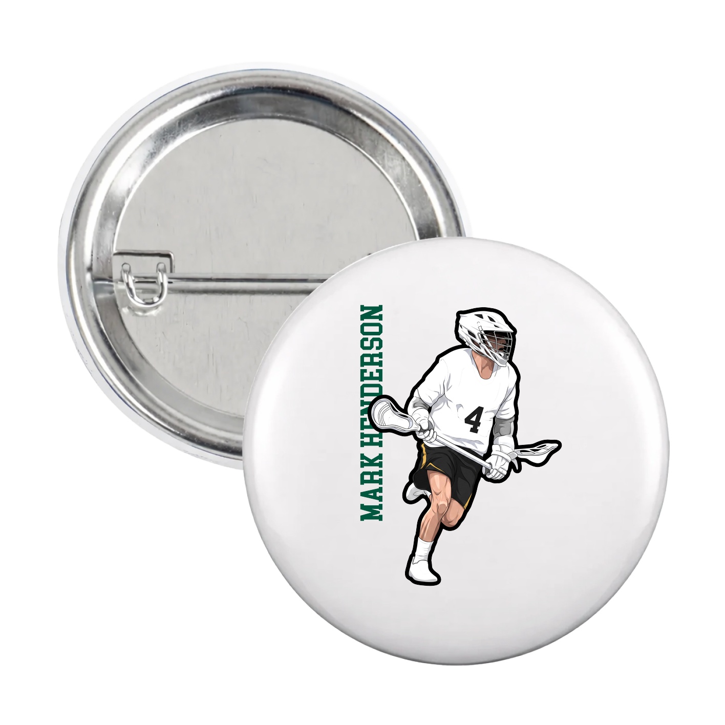 Game Day Button — Name Vertical in White