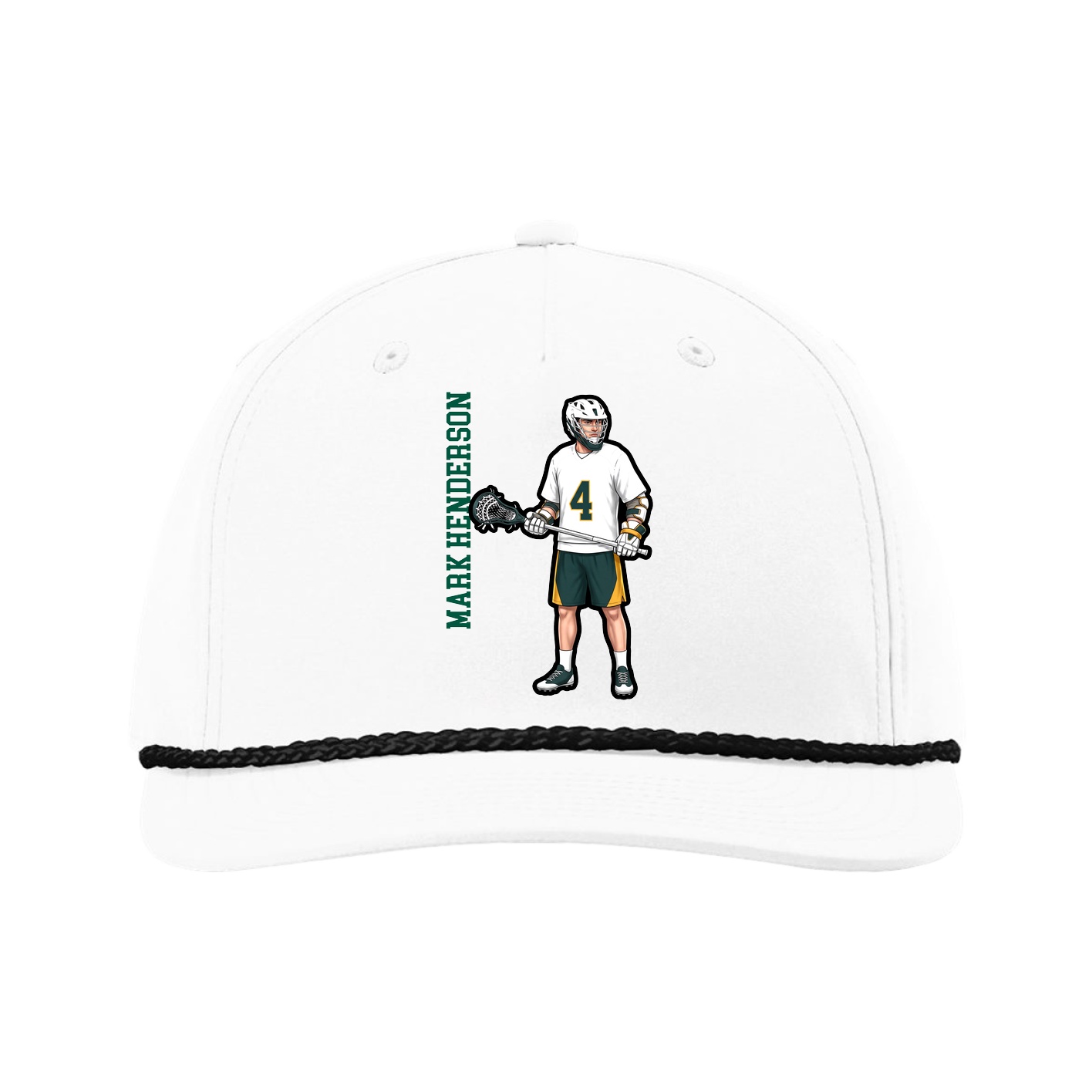Five-Panel Classic Rope Cap — Name Vertical in White