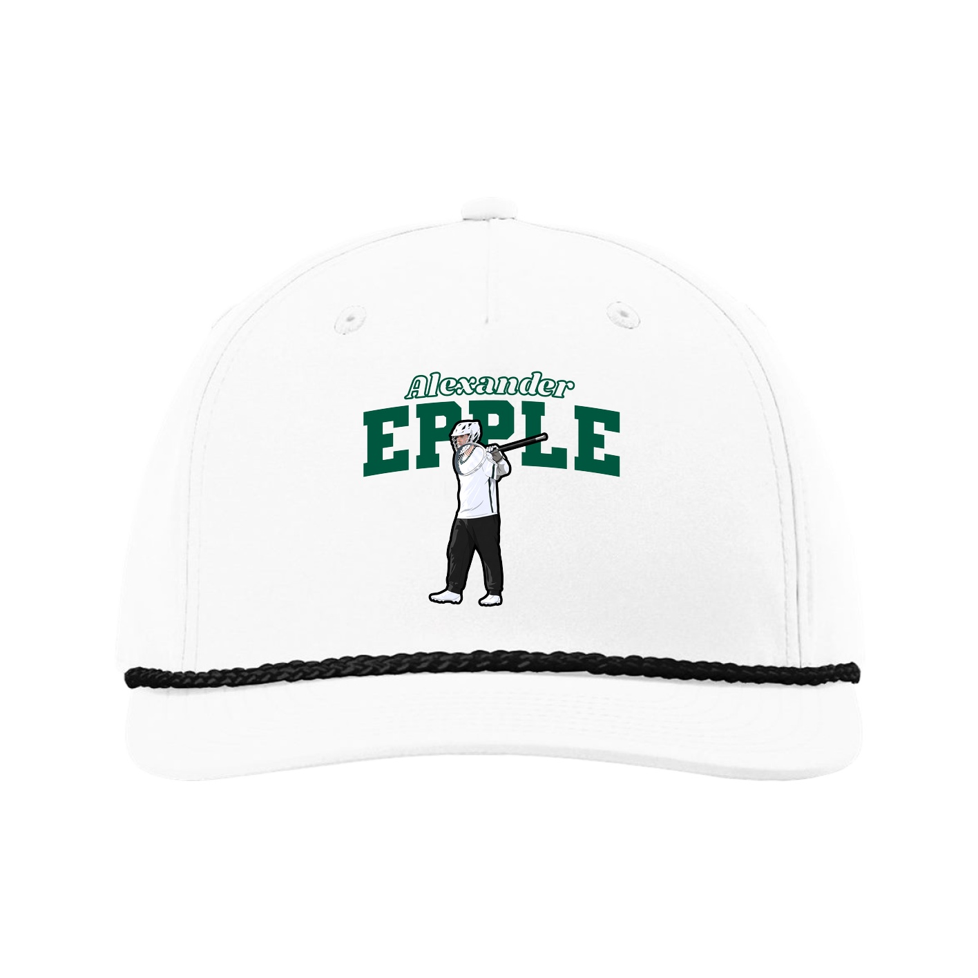 Five-Panel Classic Rope Cap — Name Arch in White