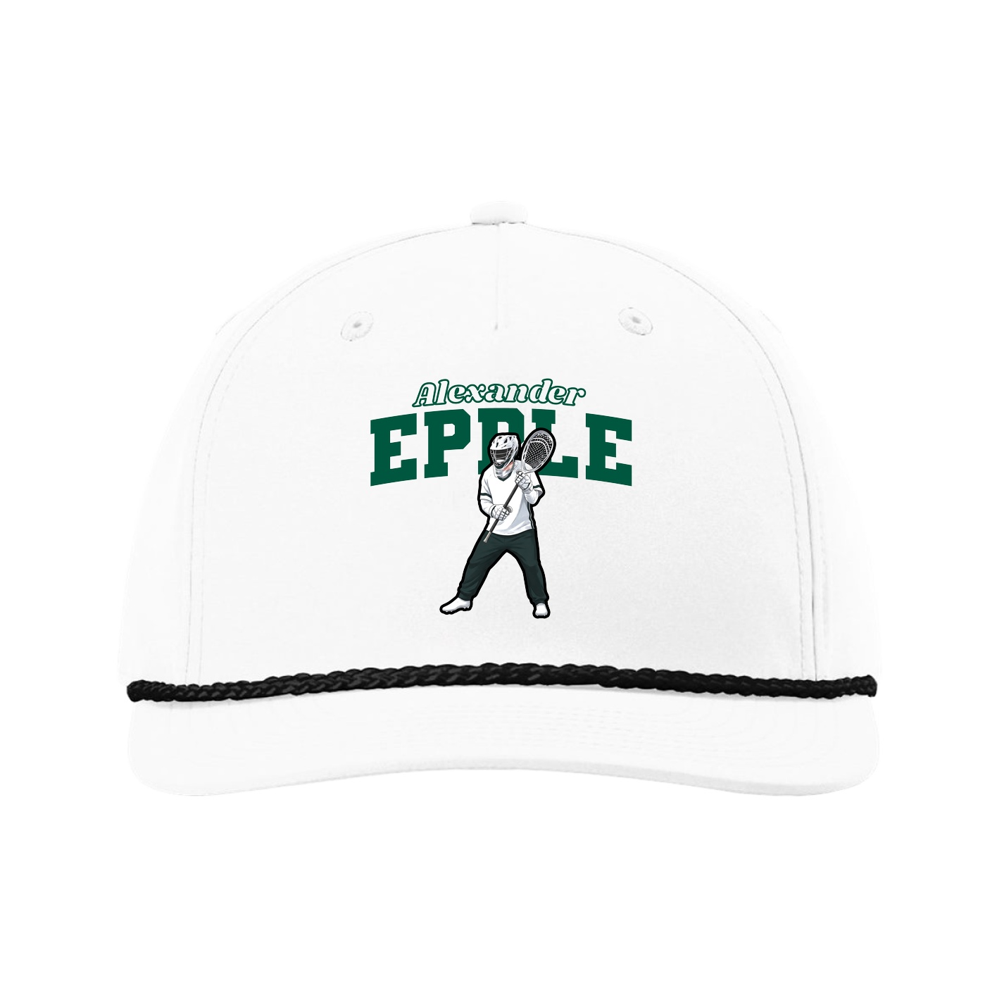 Five-Panel Classic Rope Cap — Name Arch in White