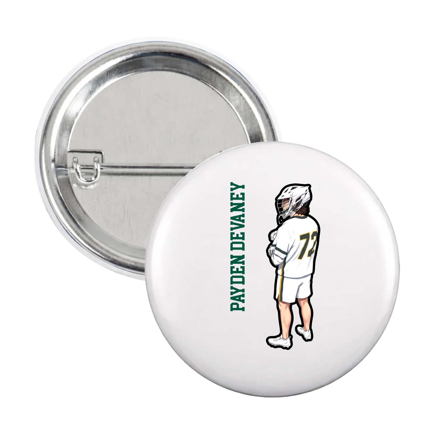 Game Day Button — Name Vertical in White