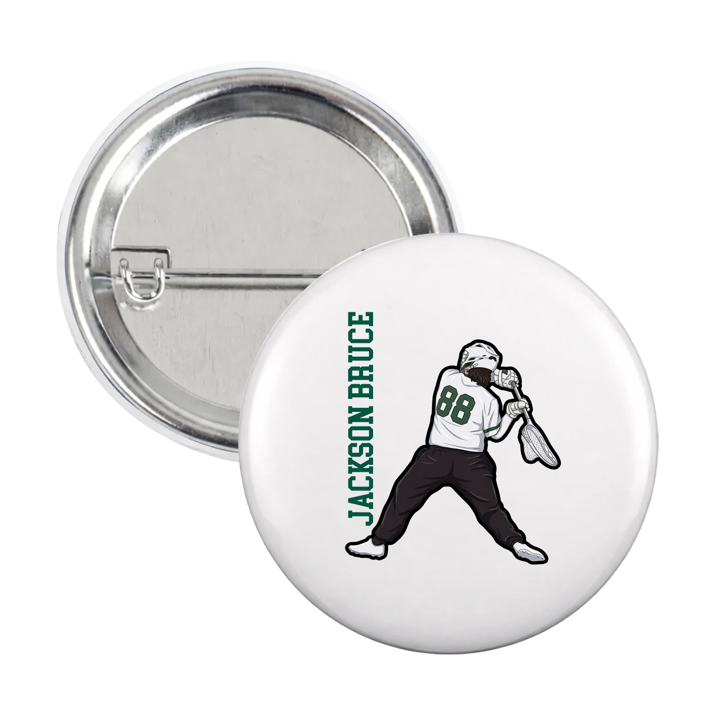 Game Day Button — Name Vertical in White
