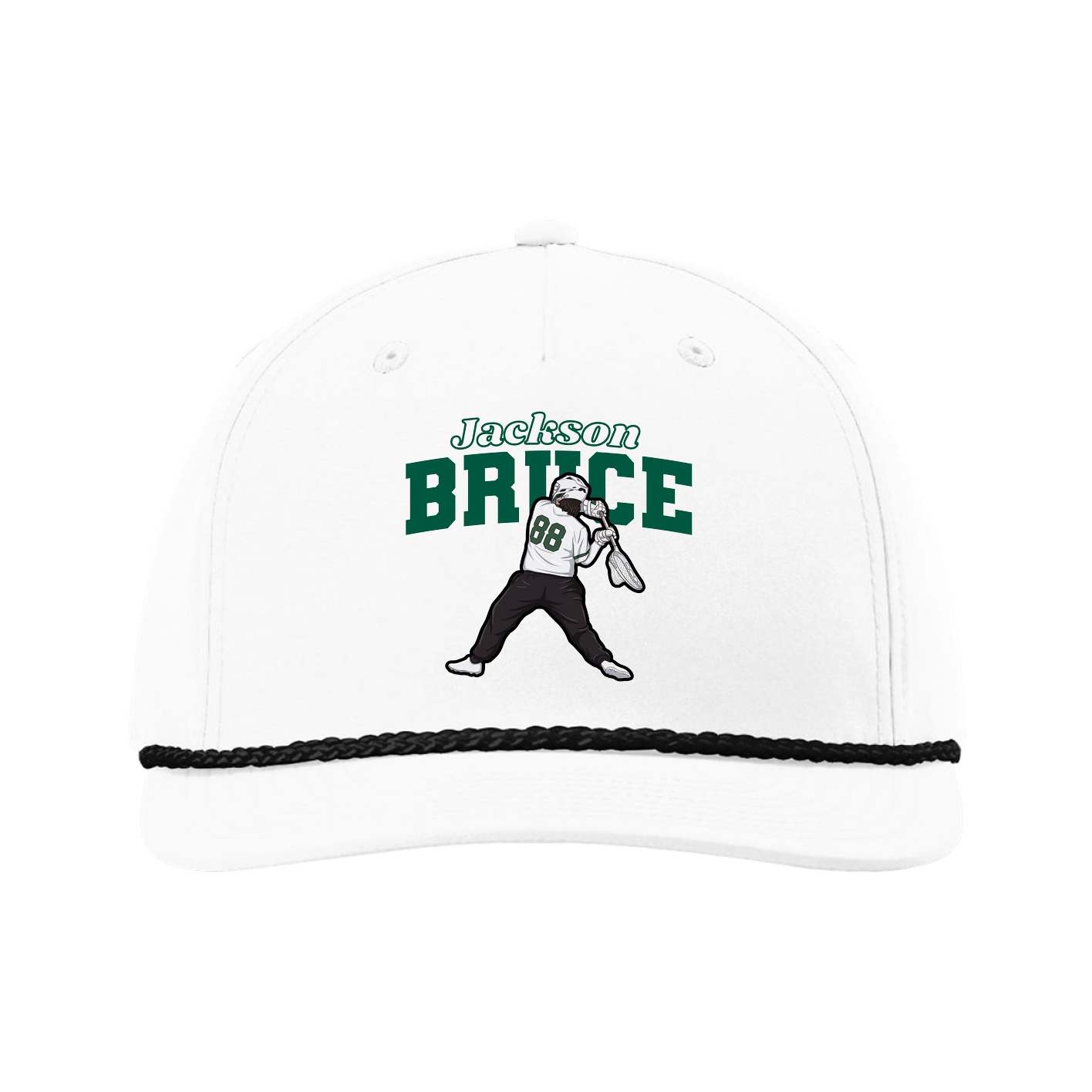 Five-Panel Classic Rope Cap — Name Arch in White