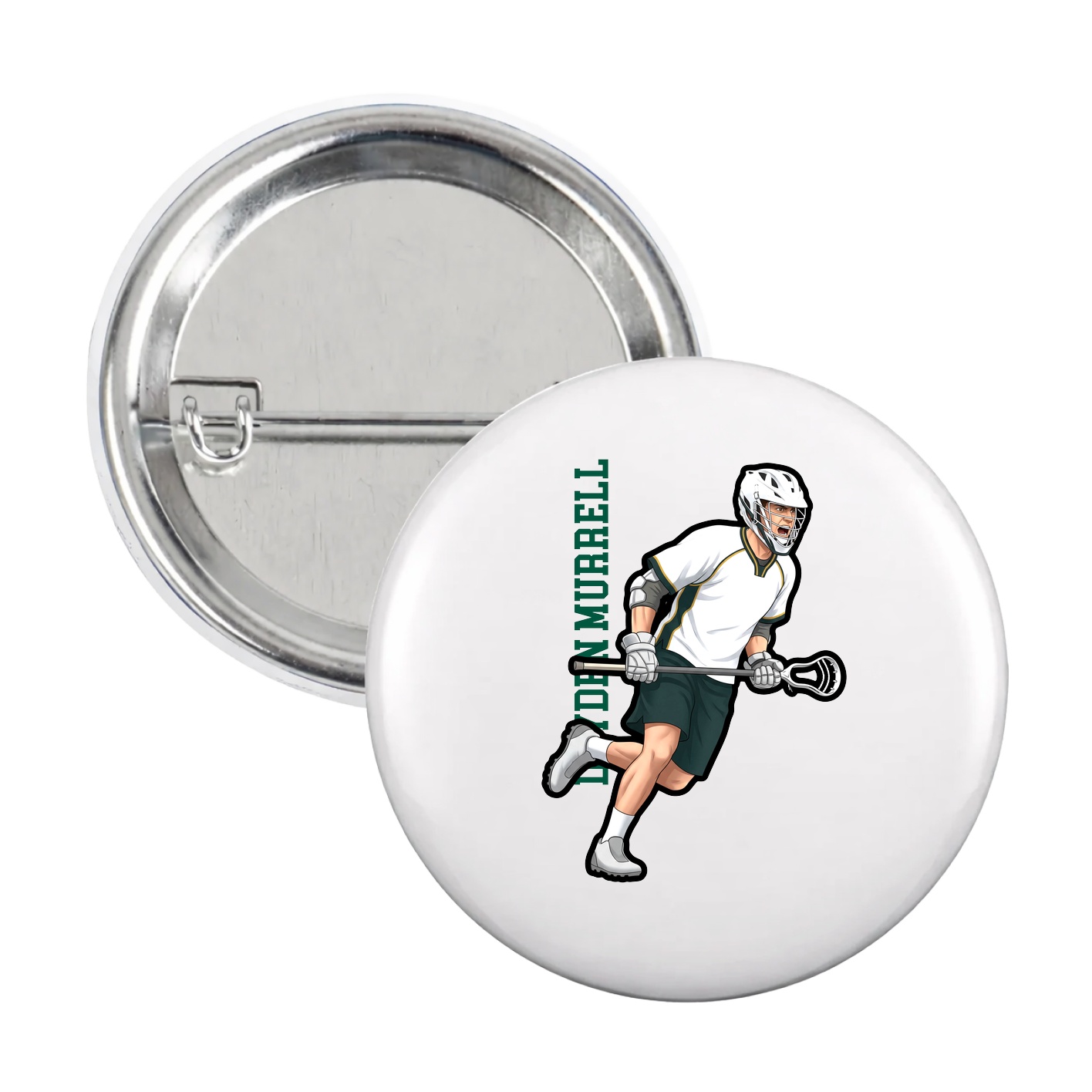 Game Day Button — Name Vertical in White
