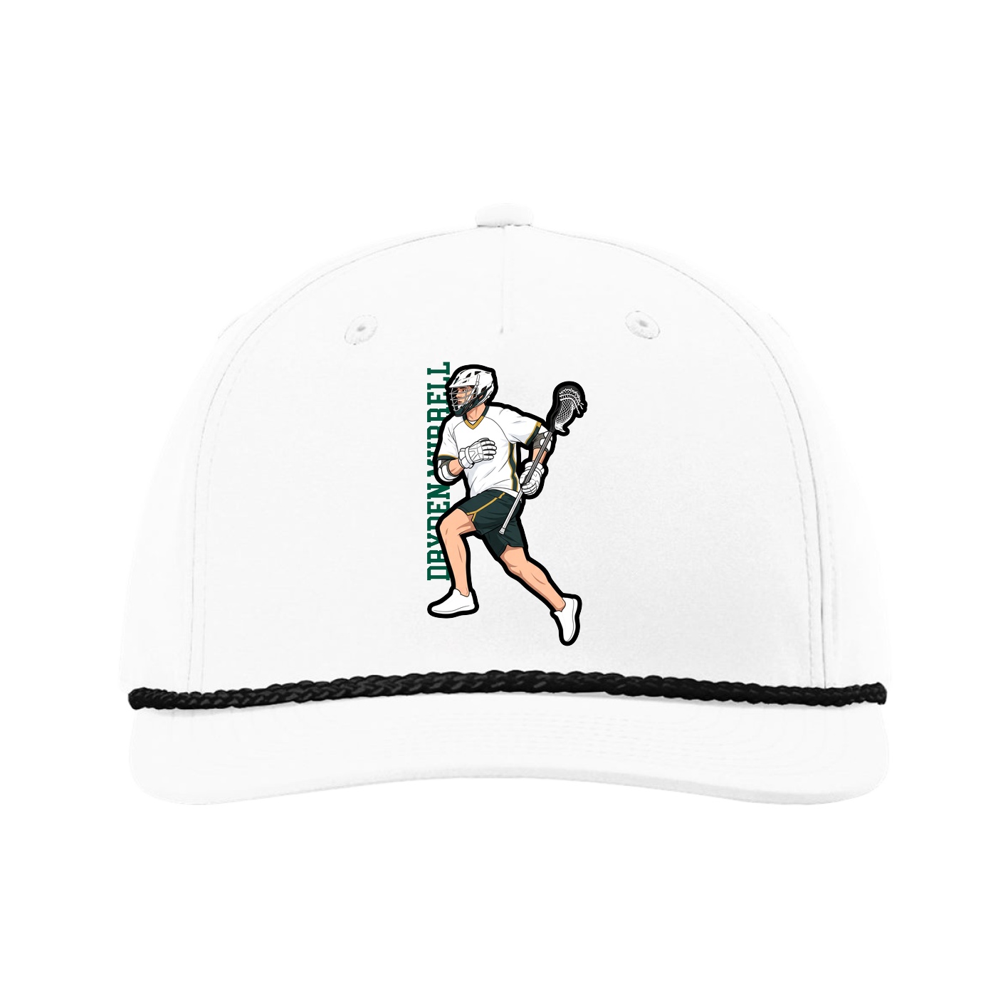 Five-Panel Classic Rope Cap — Name Vertical in White