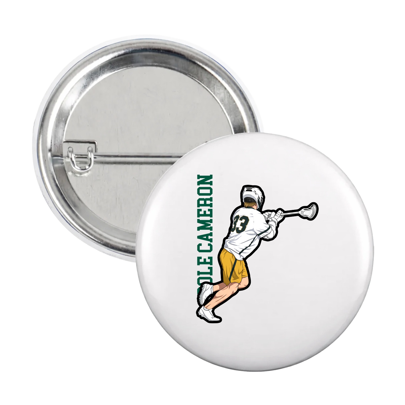Game Day Button — Name Vertical in White
