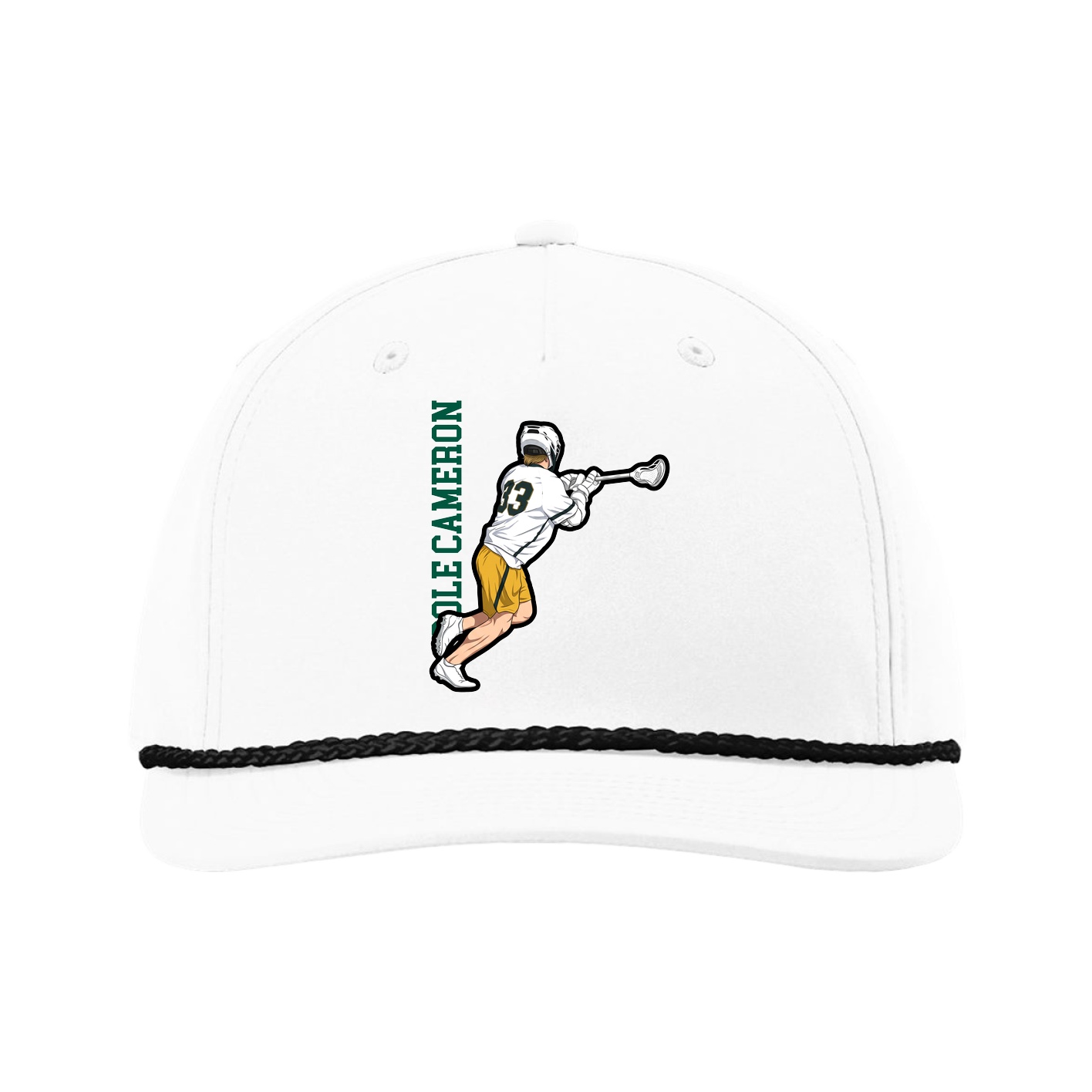 Five-Panel Classic Rope Cap — Name Vertical in White