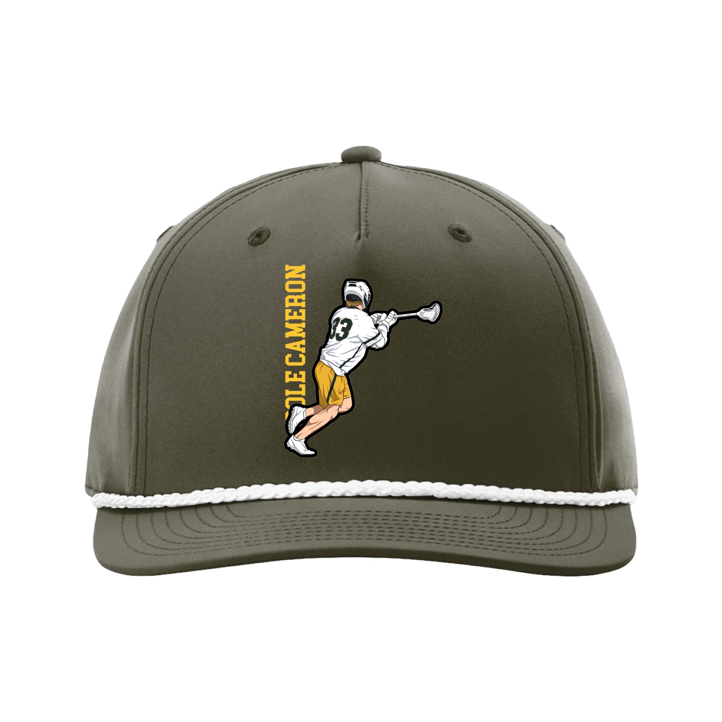 Five-Panel Classic Rope Cap — Name Vertical in Green
