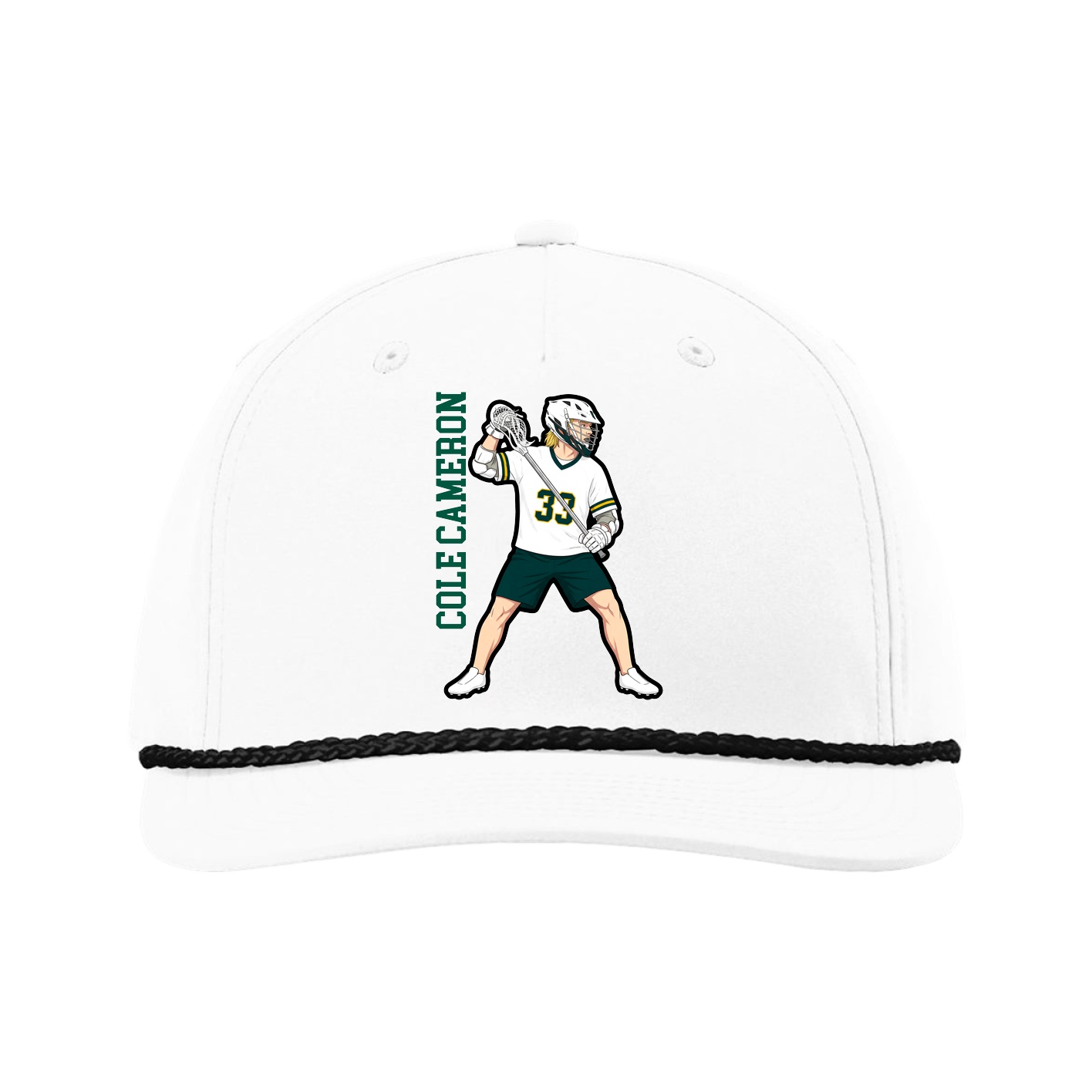 Five-Panel Classic Rope Cap — Name Vertical in White
