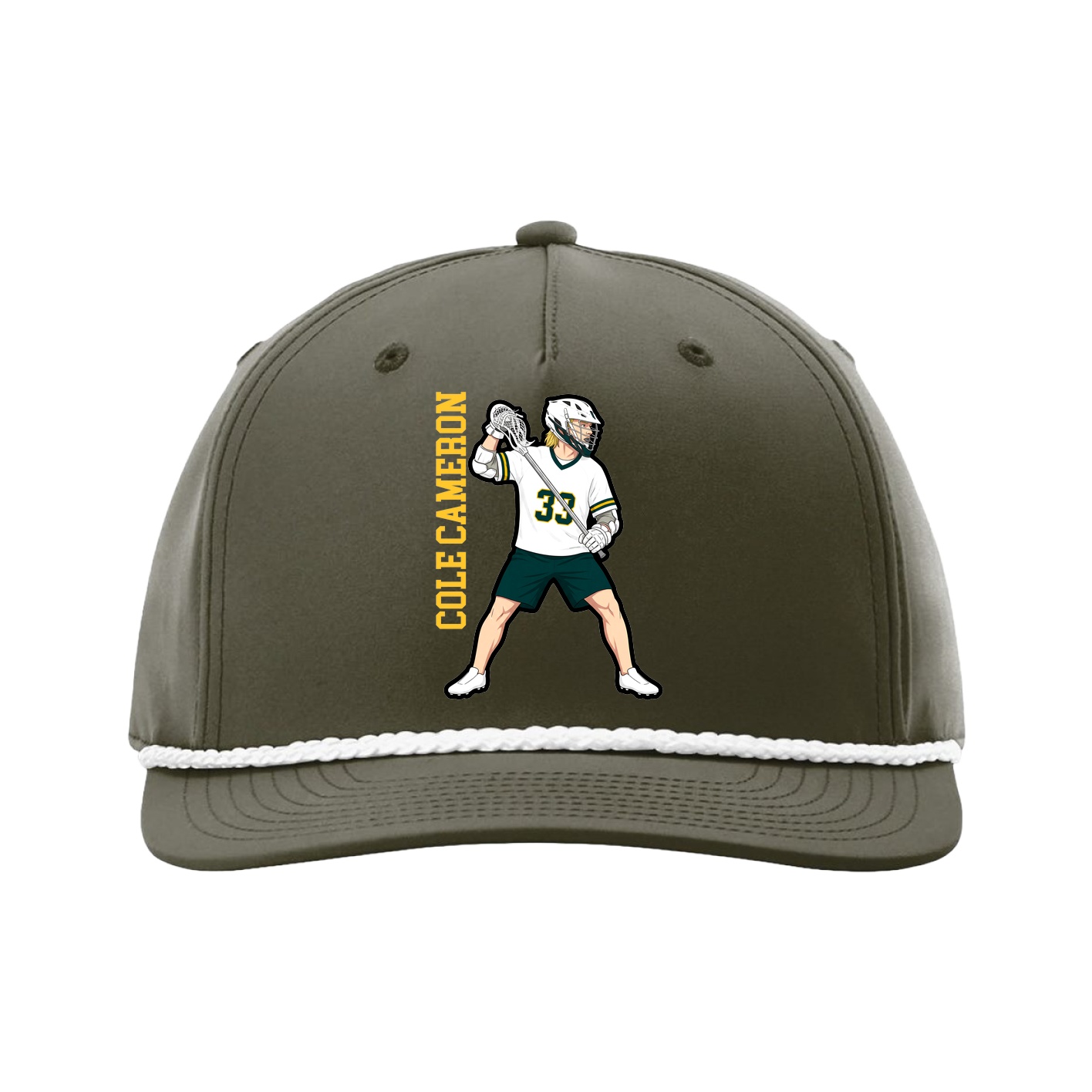 Five-Panel Classic Rope Cap — Name Vertical in Green
