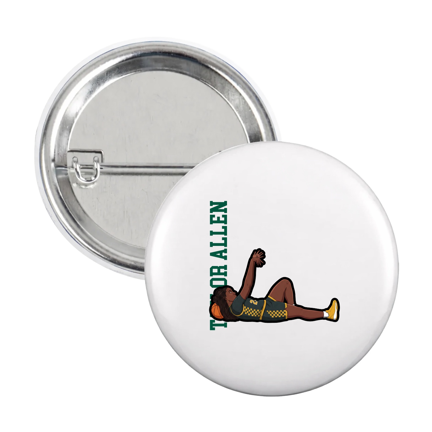 Game Day Button — Name Vertical in White