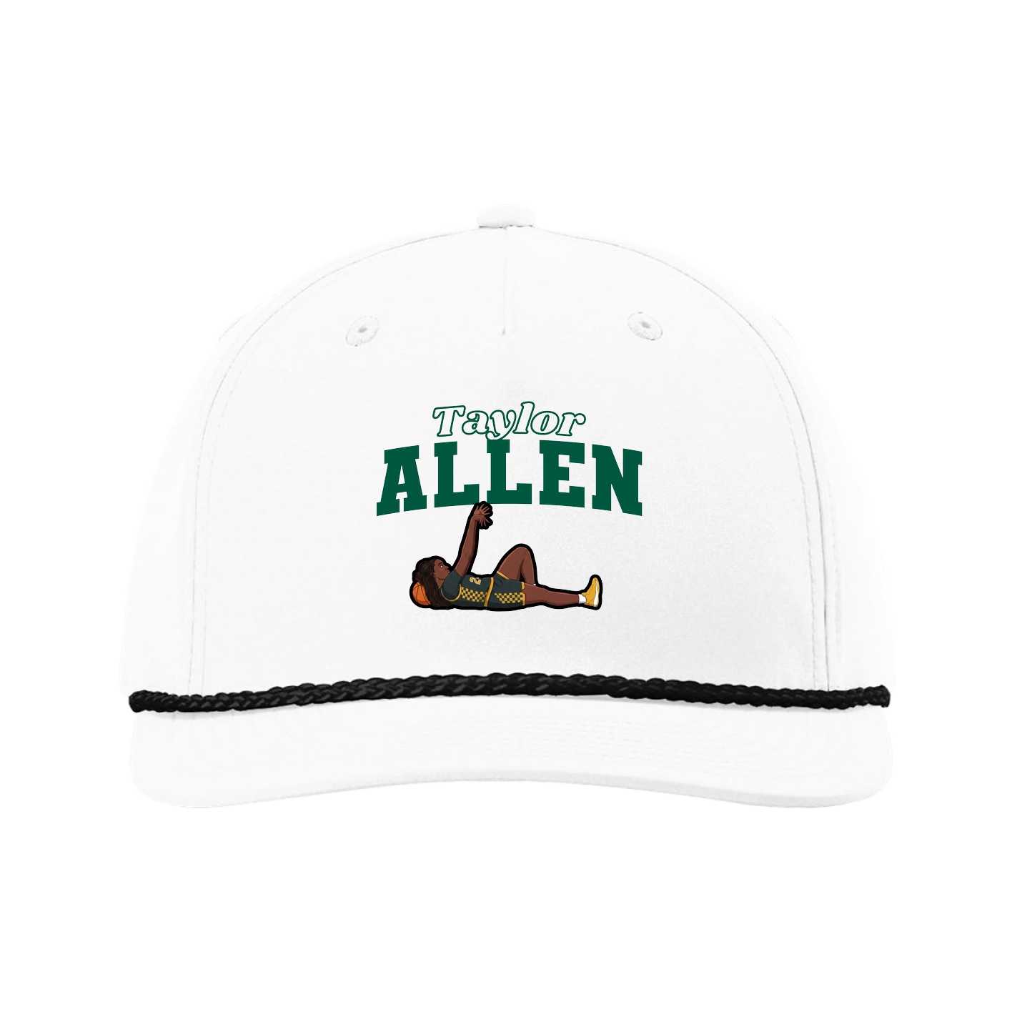 Five-Panel Classic Rope Cap — Name Arch in White