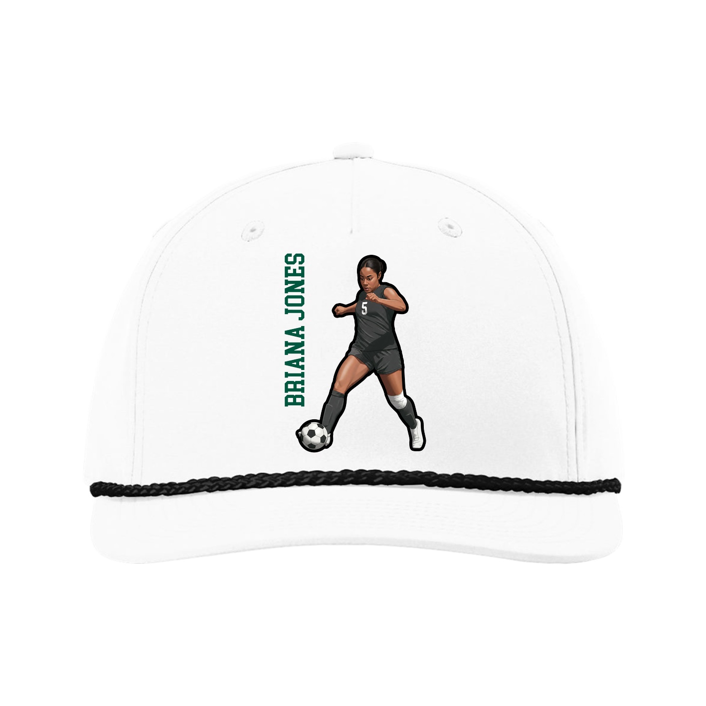 Five-Panel Classic Rope Cap — Name Vertical in White