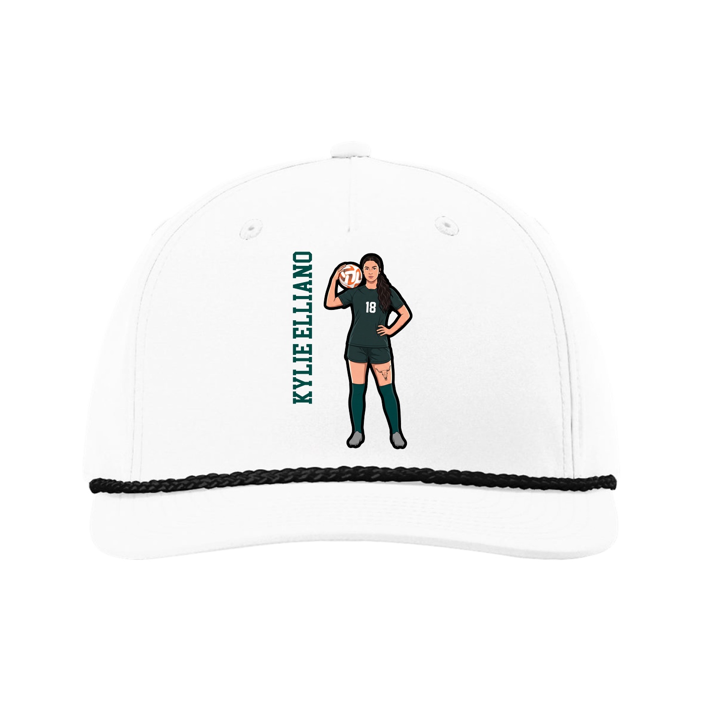 Five-Panel Classic Rope Cap — Name Vertical in White