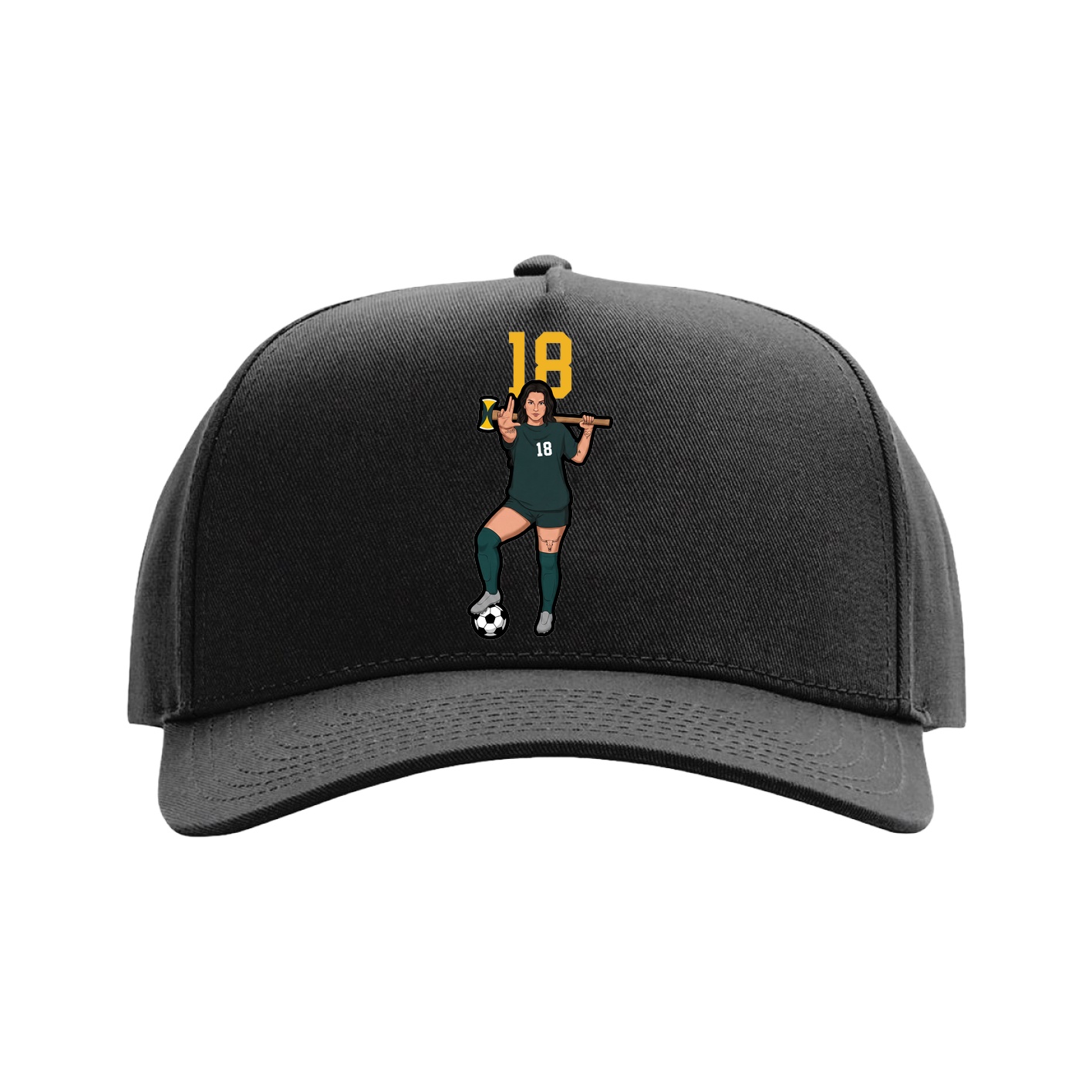 Full Fabric Five-Panel Champ Cap — Number Top in Black