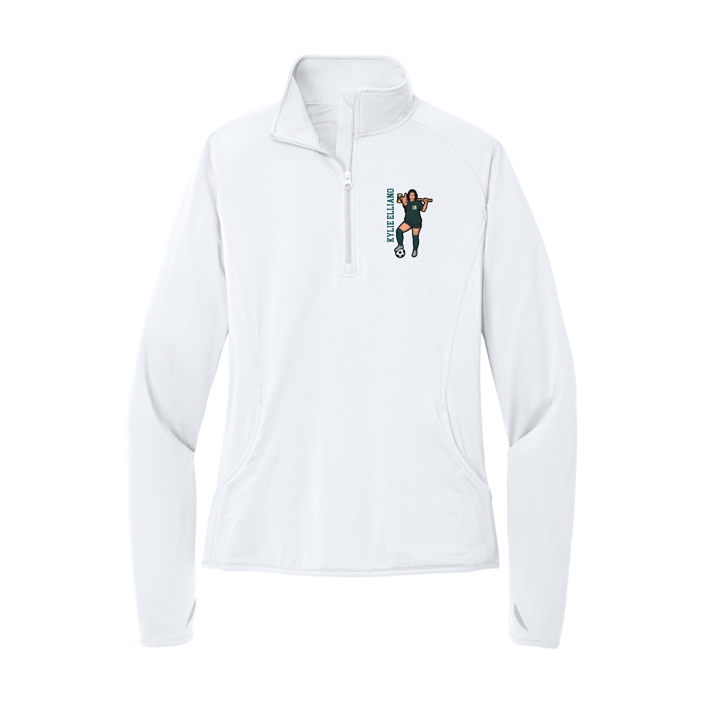 Women's Q-Zip Pullover — Name Vertical in White