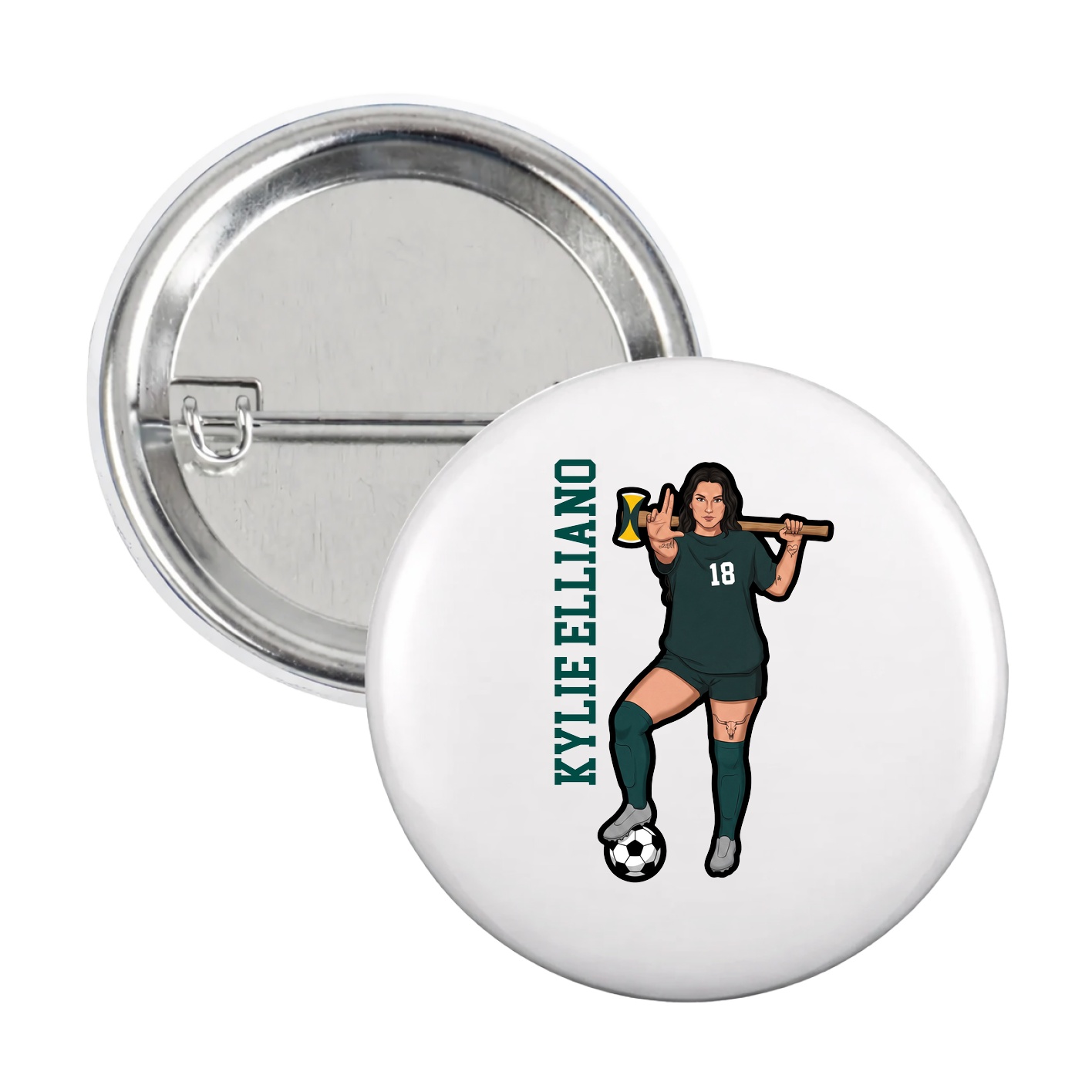 Game Day Button — Name Vertical in White