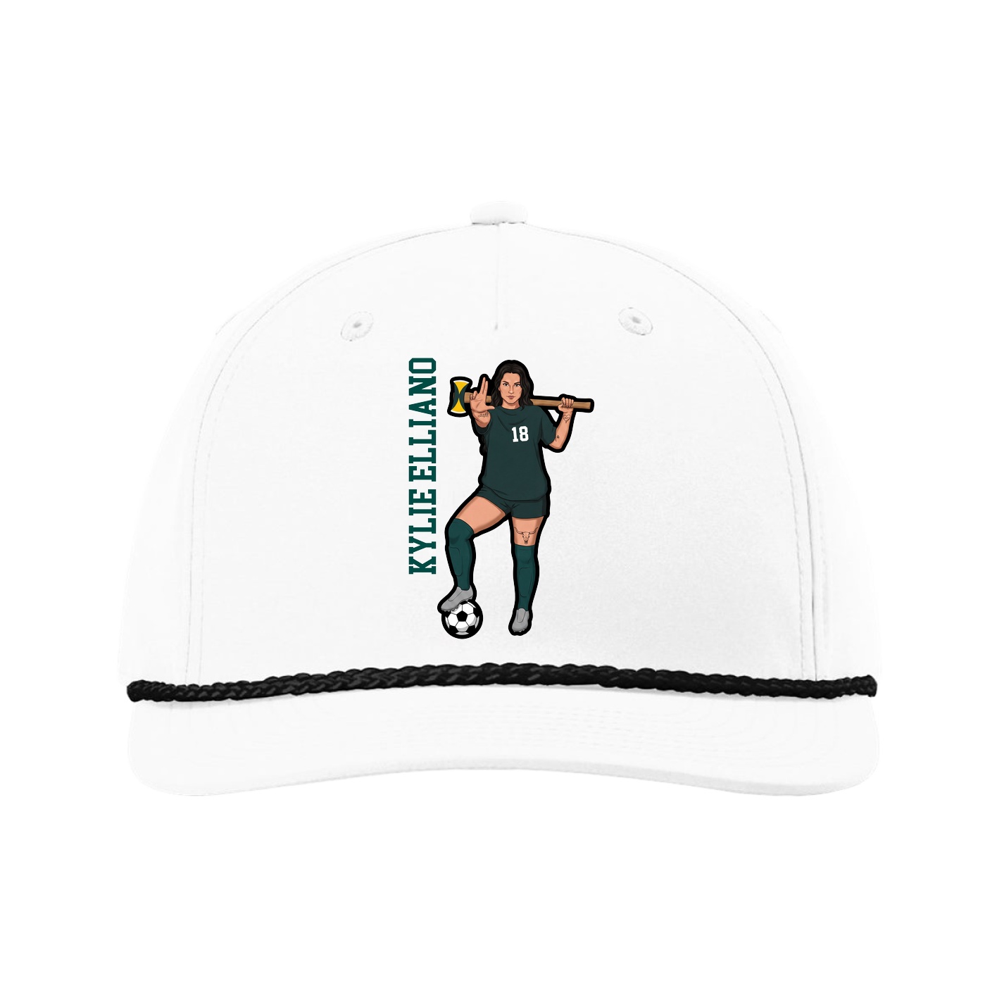 Five-Panel Classic Rope Cap — Name Vertical in White