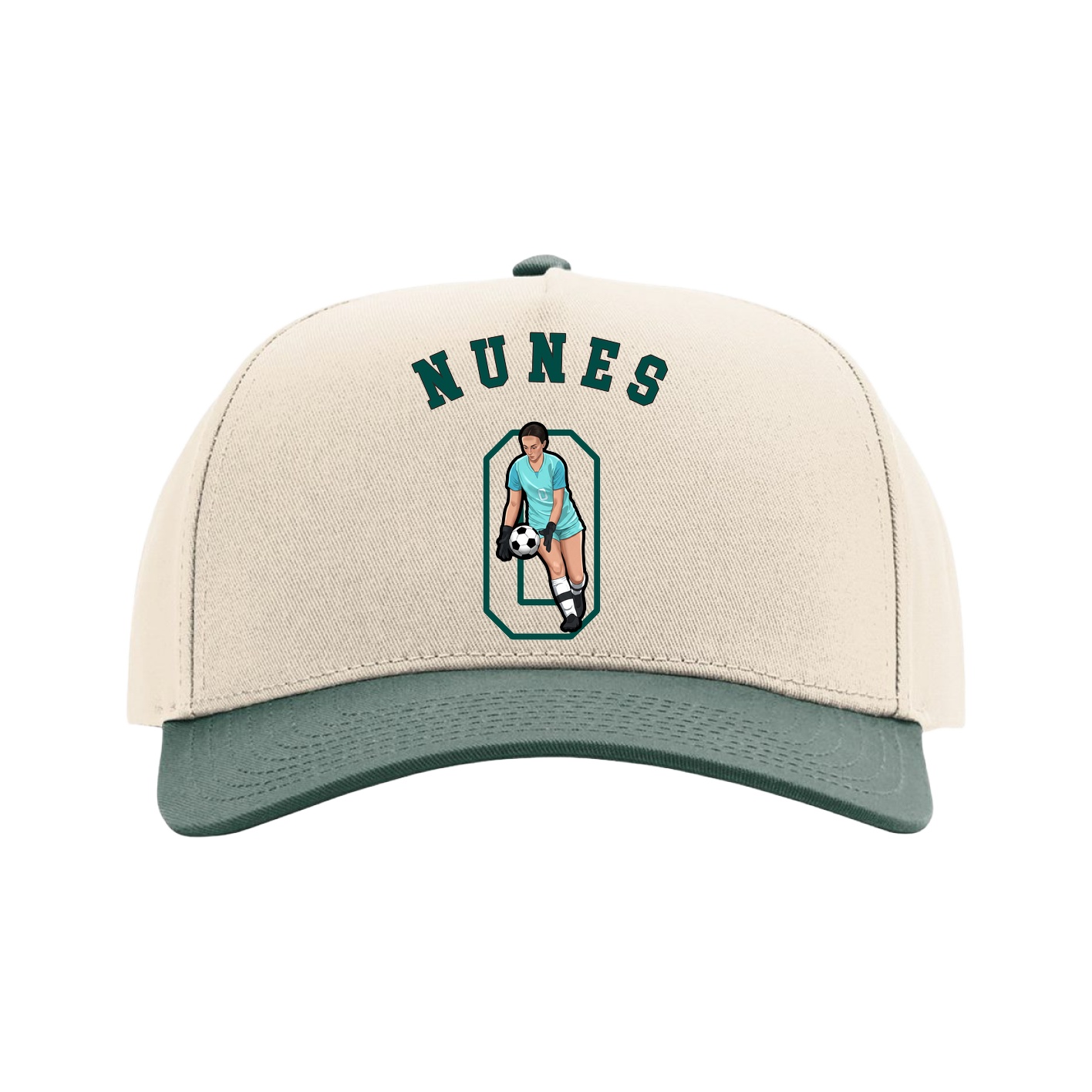 Full Fabric Five-Panel Champ Cap — Shirsey Arch in Cream/Green