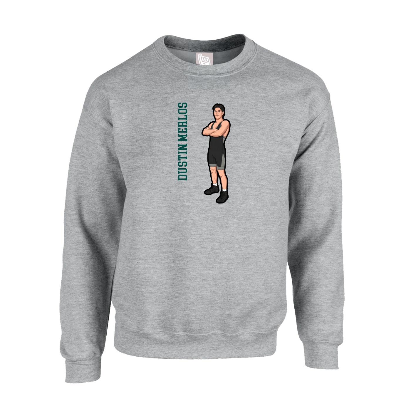 Fleece Crew — Name Vertical in Grey