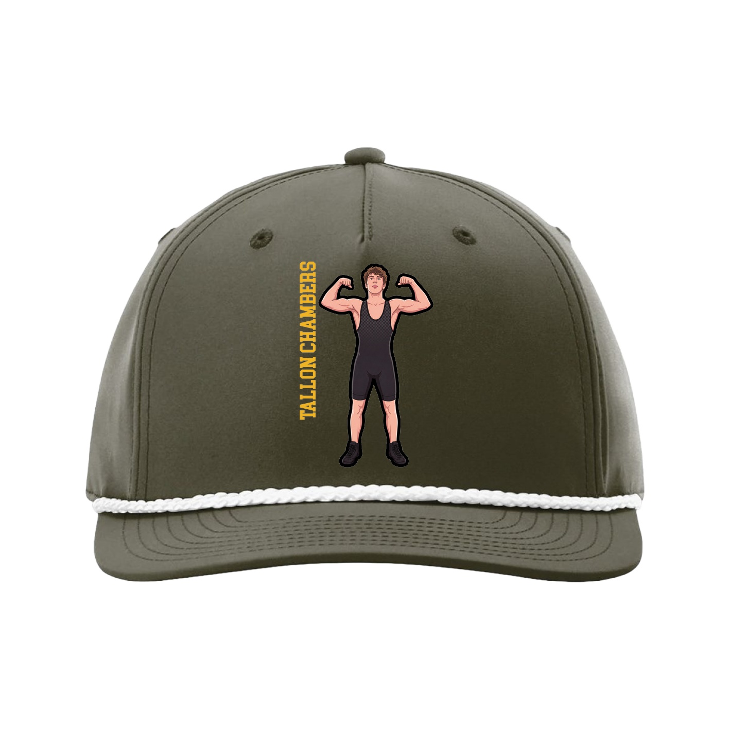 Five-Panel Classic Rope Cap — Name Vertical in Green