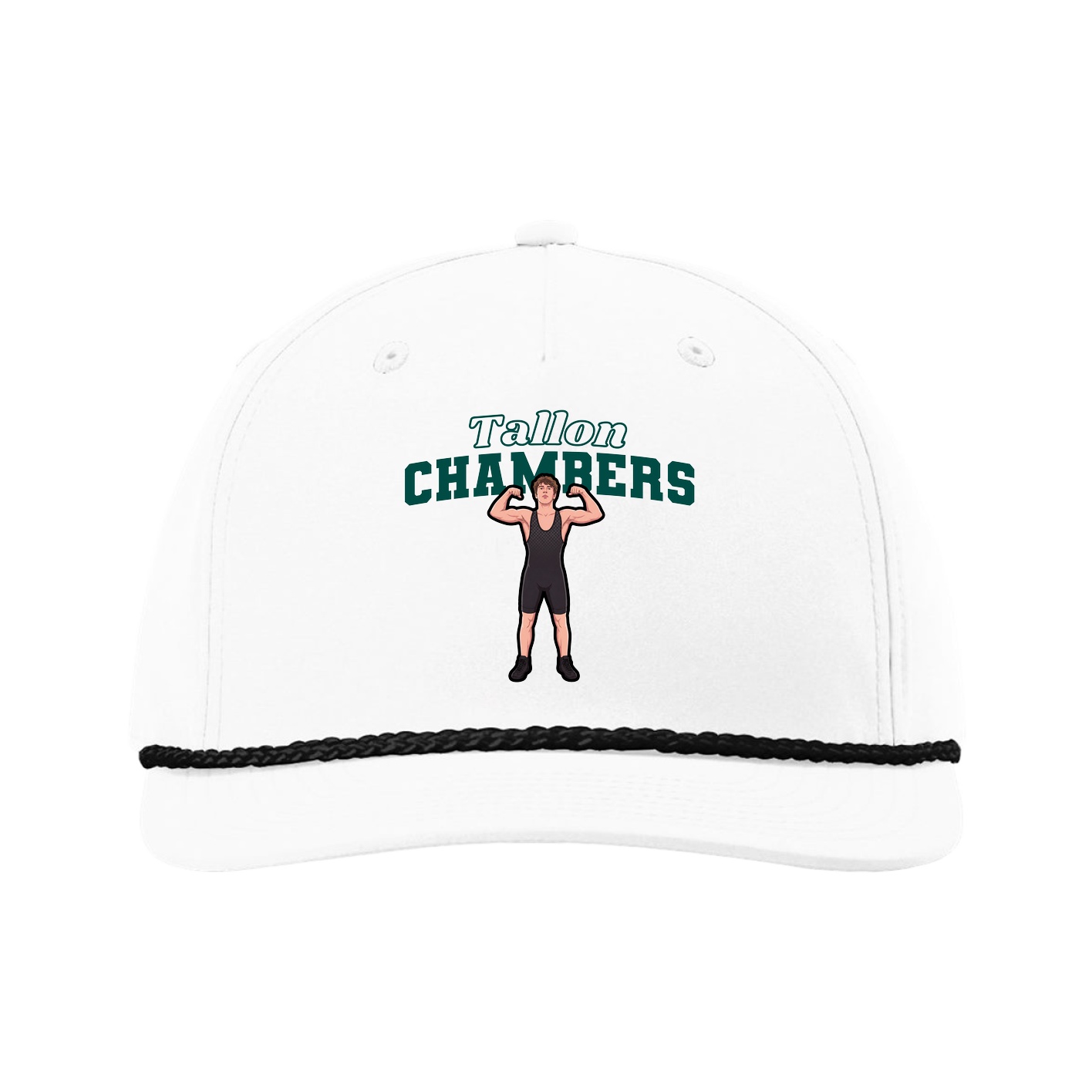 Five-Panel Classic Rope Cap — Name Arch in White