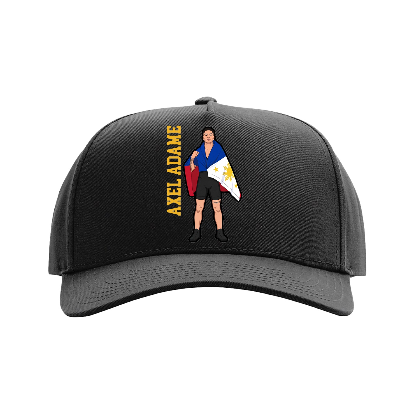 Full Fabric Five-Panel Champ Cap — Name Vertical in Black