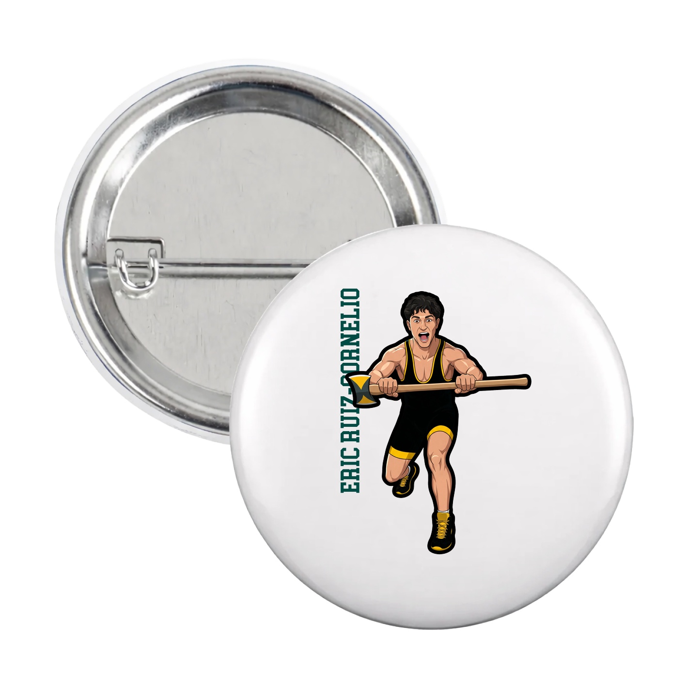 Game Day Button — Name Vertical in White