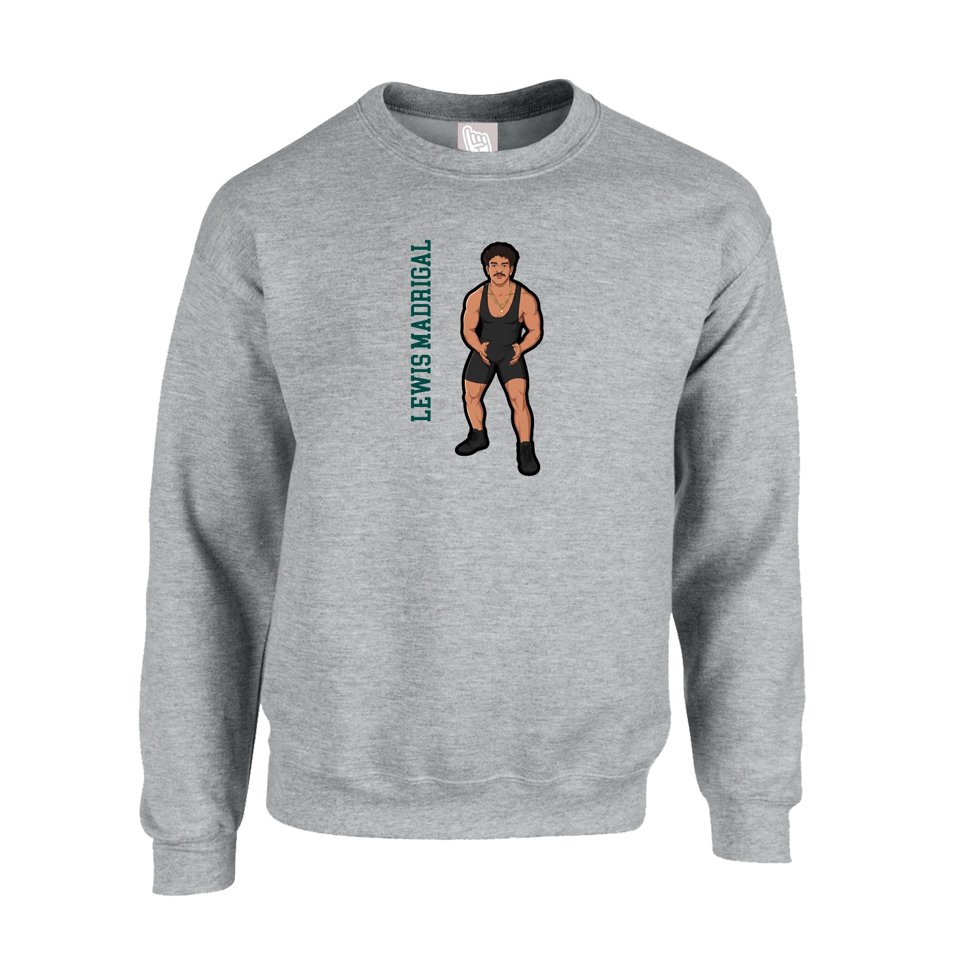 Fleece Crew — Name Vertical in Grey