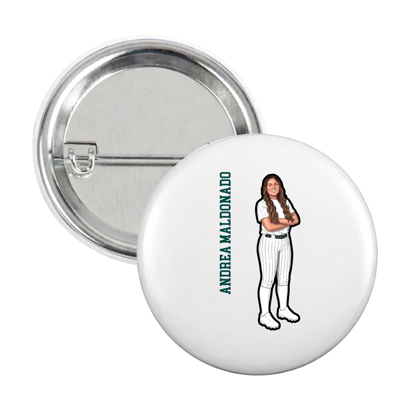Game Day Button — Name Vertical in White
