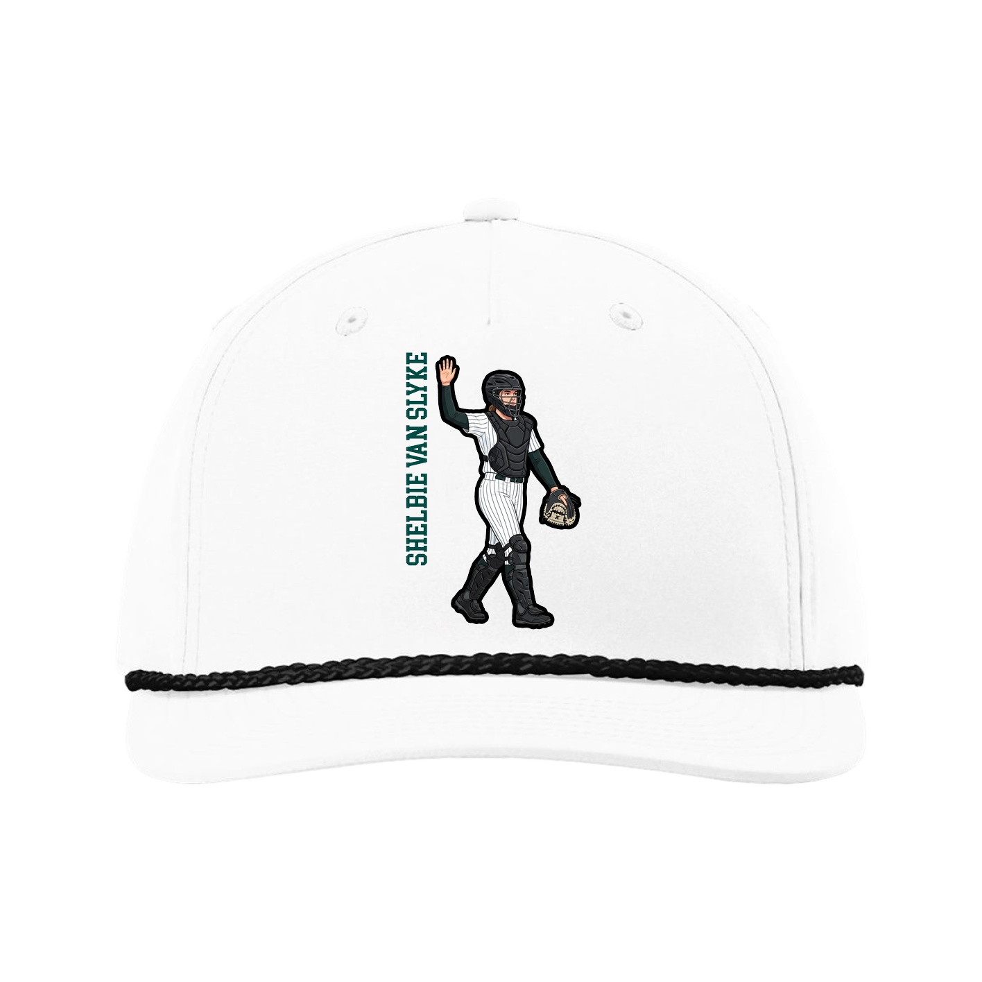 Five-Panel Classic Rope Cap — Name Vertical in White