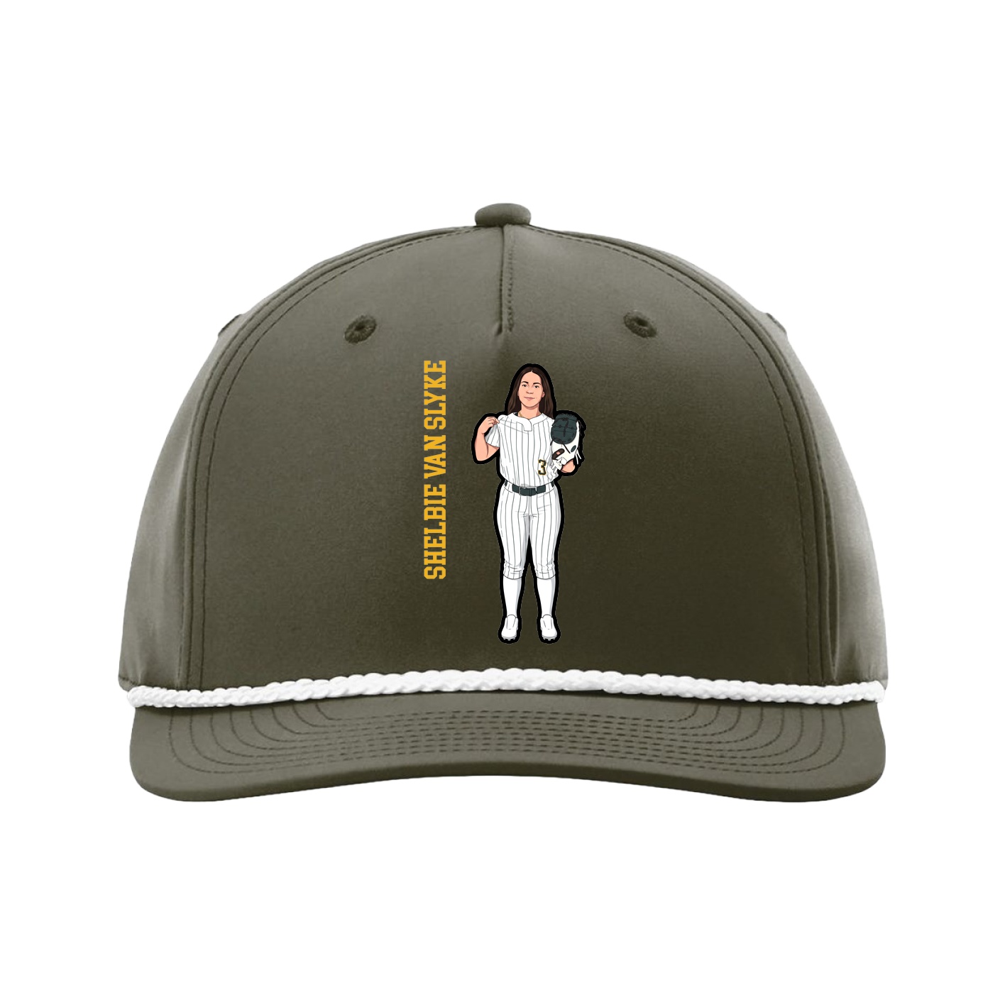 Five-Panel Classic Rope Cap — Name Vertical in Green