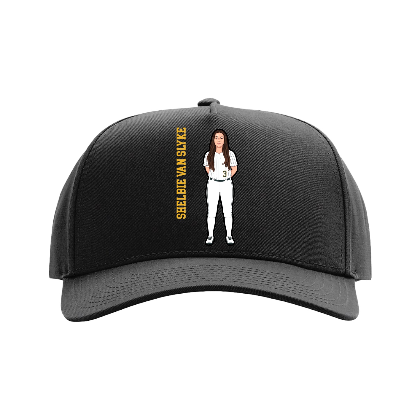 Full Fabric Five-Panel Champ Cap — Name Vertical in Black