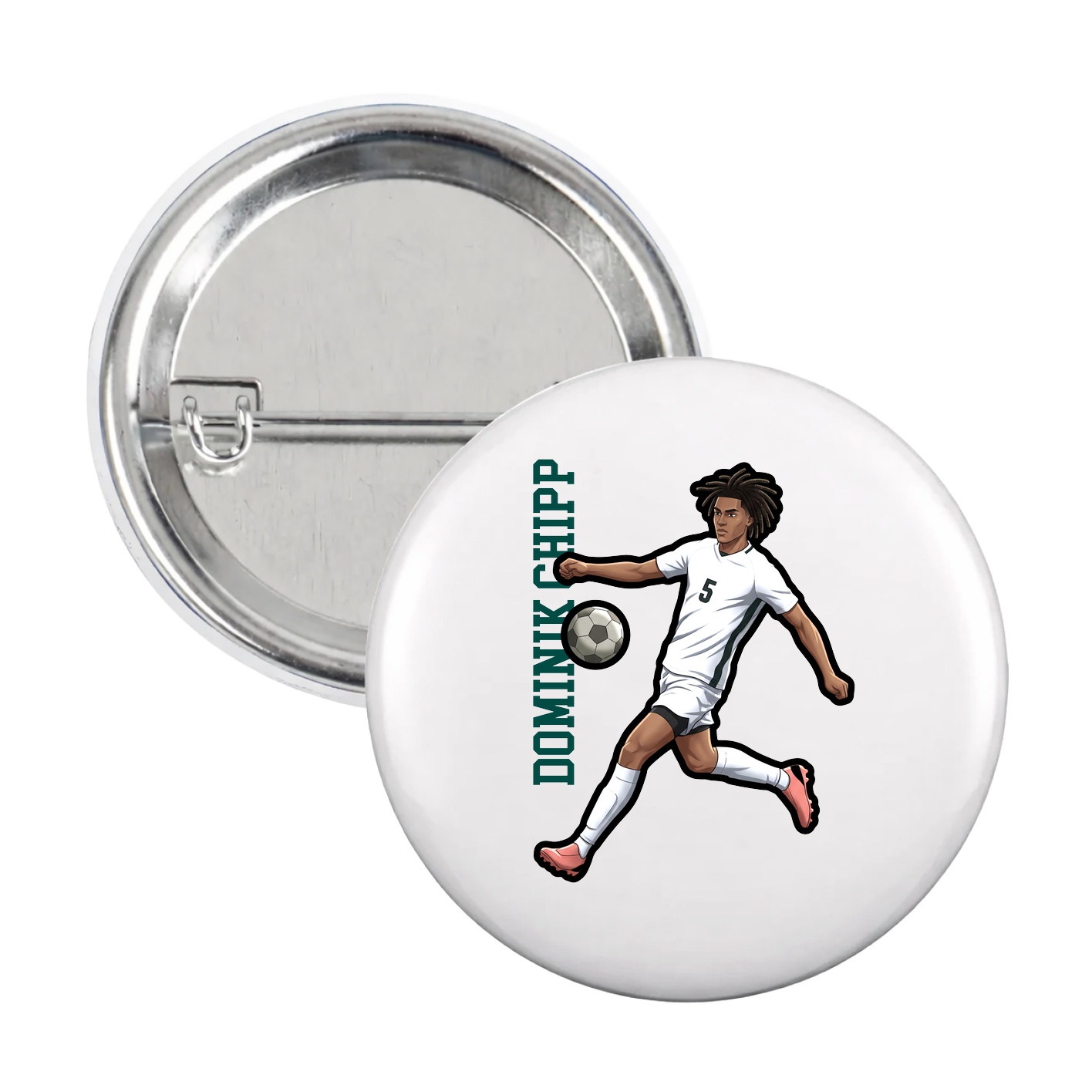 Game Day Button — Name Vertical in White