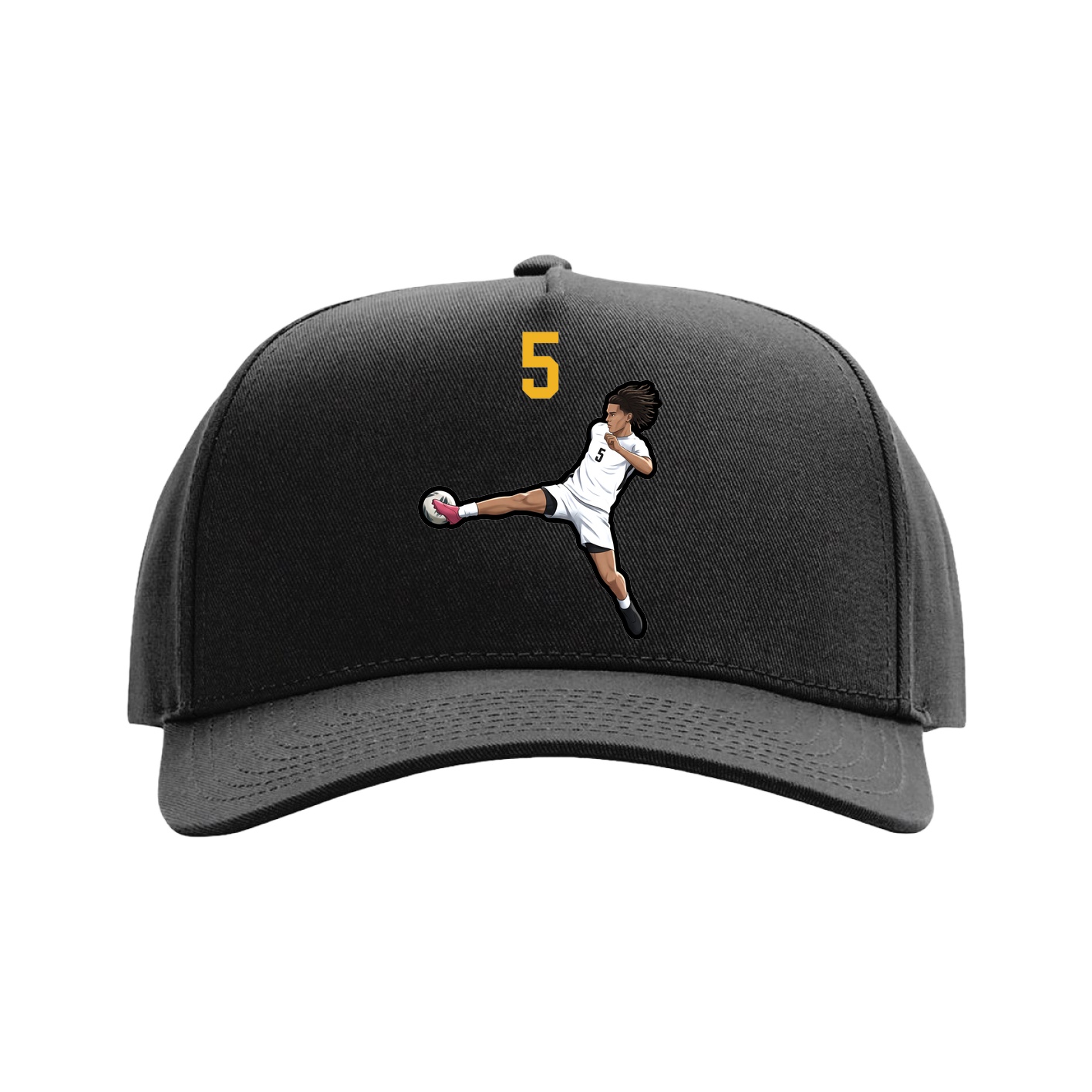Full Fabric Five-Panel Champ Cap — Number Top in Black