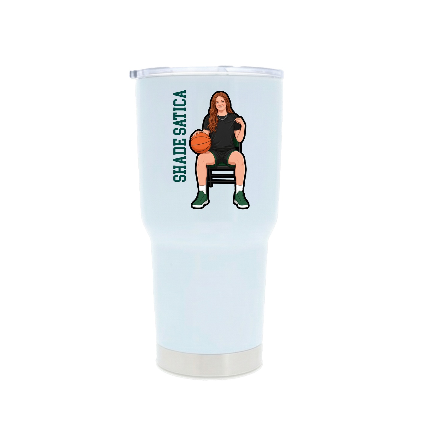 30oz Stainless Steel Tumbler — Name Vertical in White