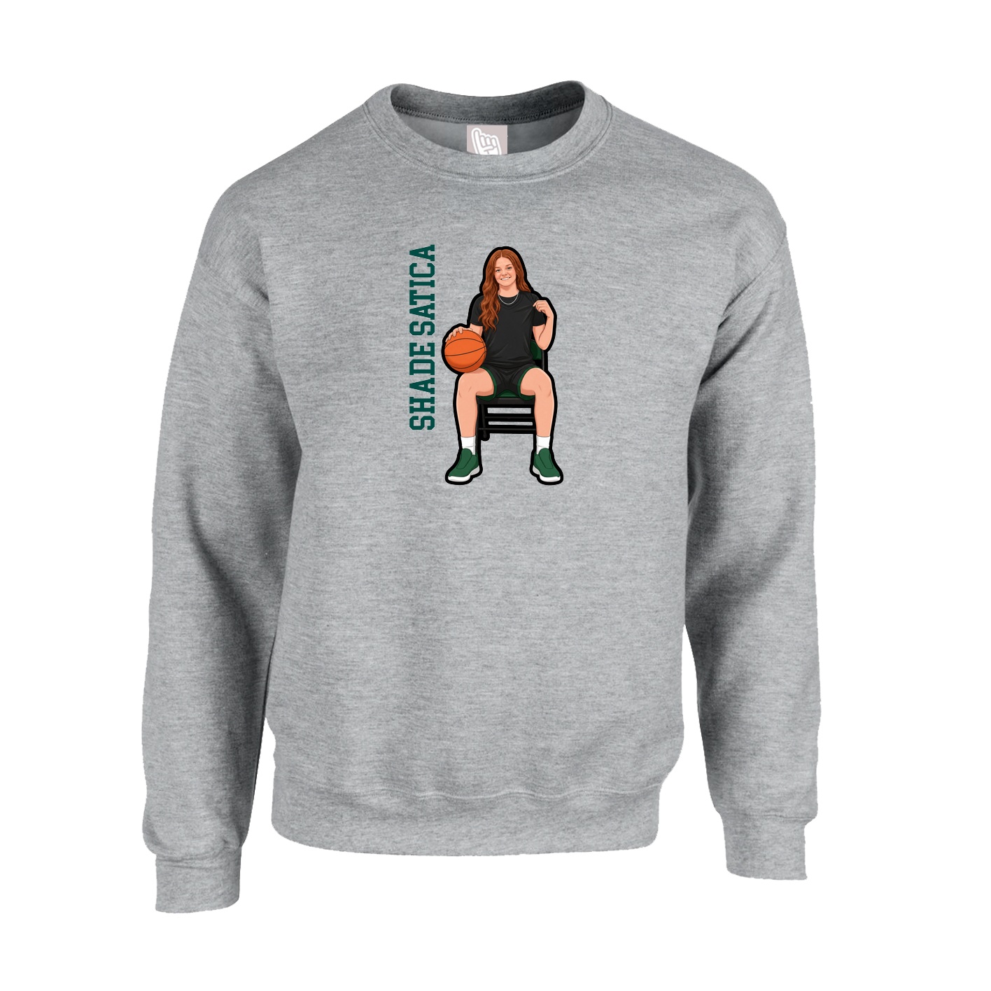 Fleece Crew — Name Vertical in Grey