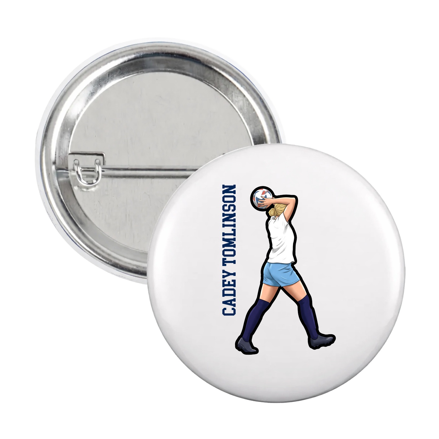 Game Day Button — Name Vertical in White