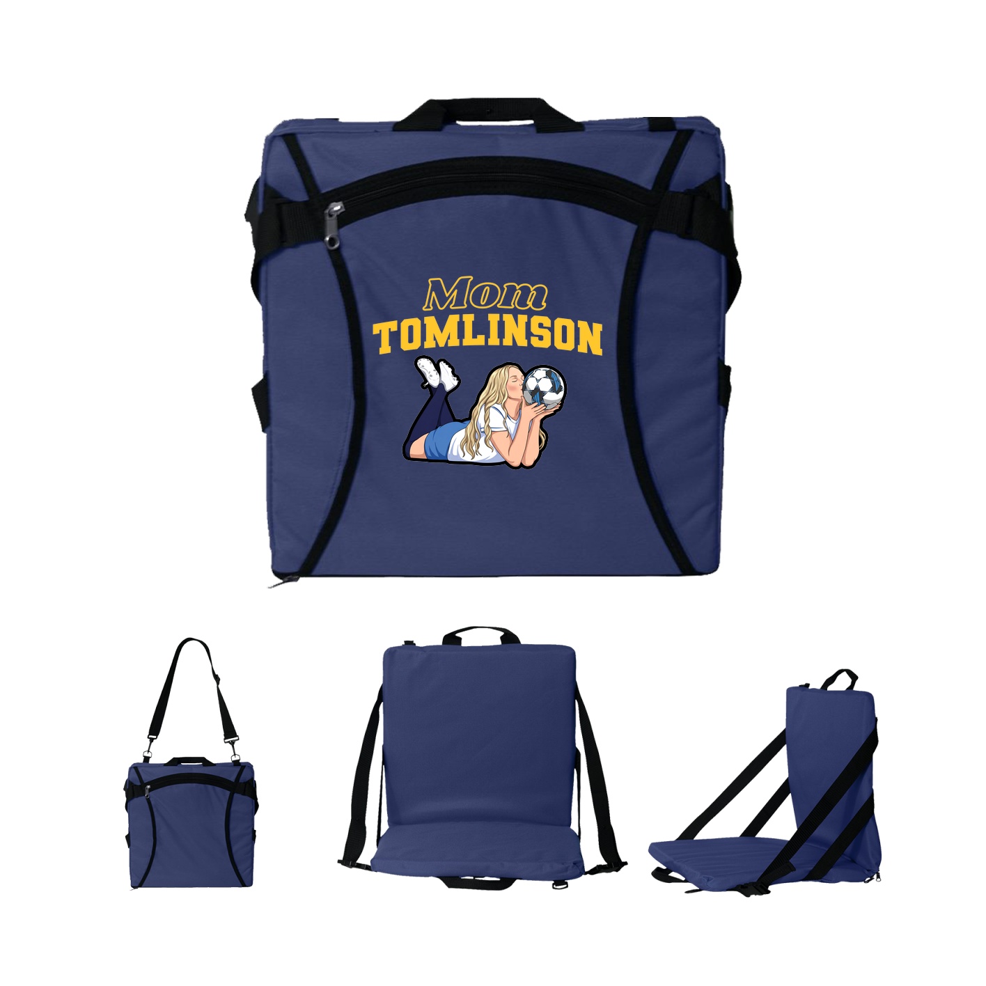 Folding Stadium Seat — Mothers Day Block in Navy