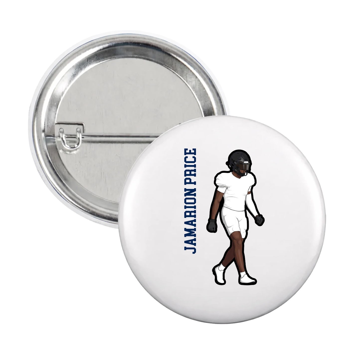 Game Day Button — Name Vertical in White